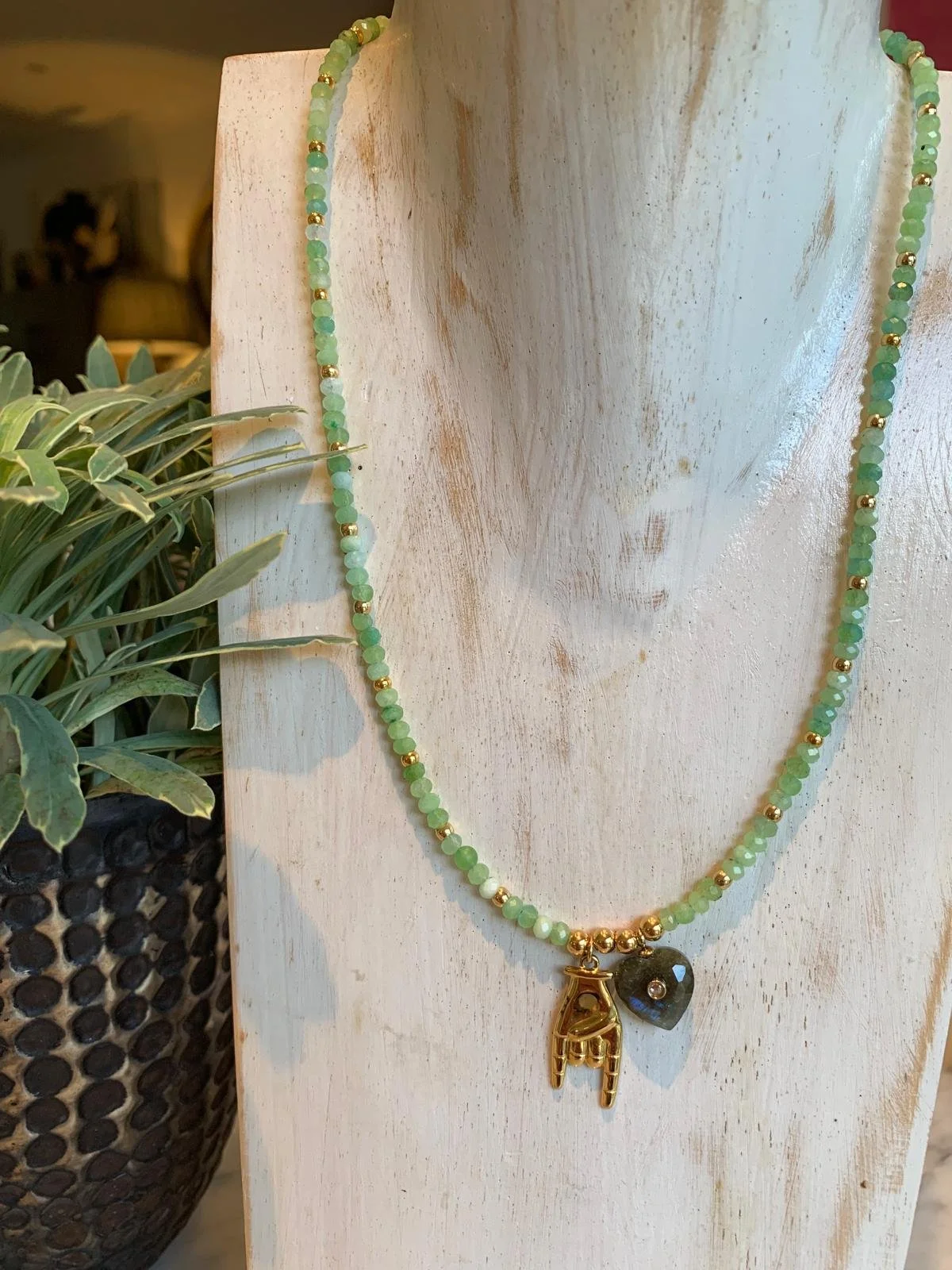Labradorite heart ‘n hand necklace