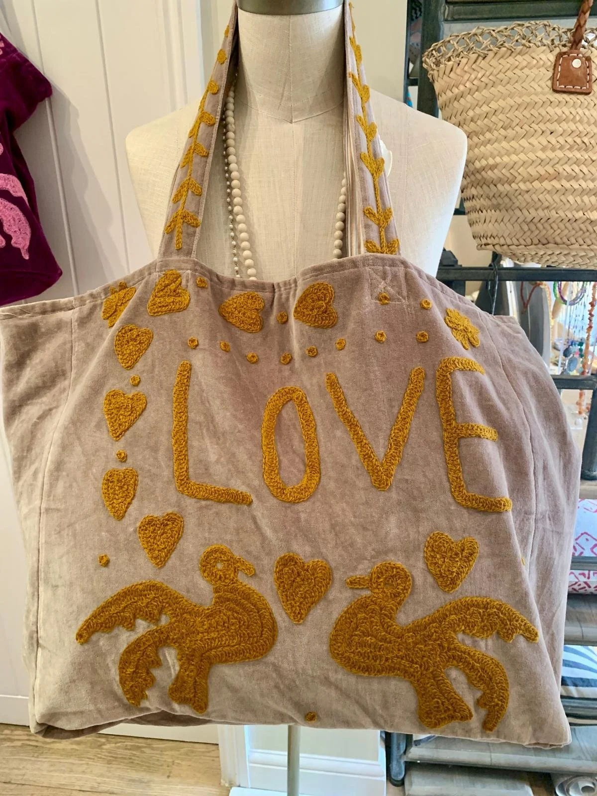 Velvet LOVE Tote - Sand/Ochre