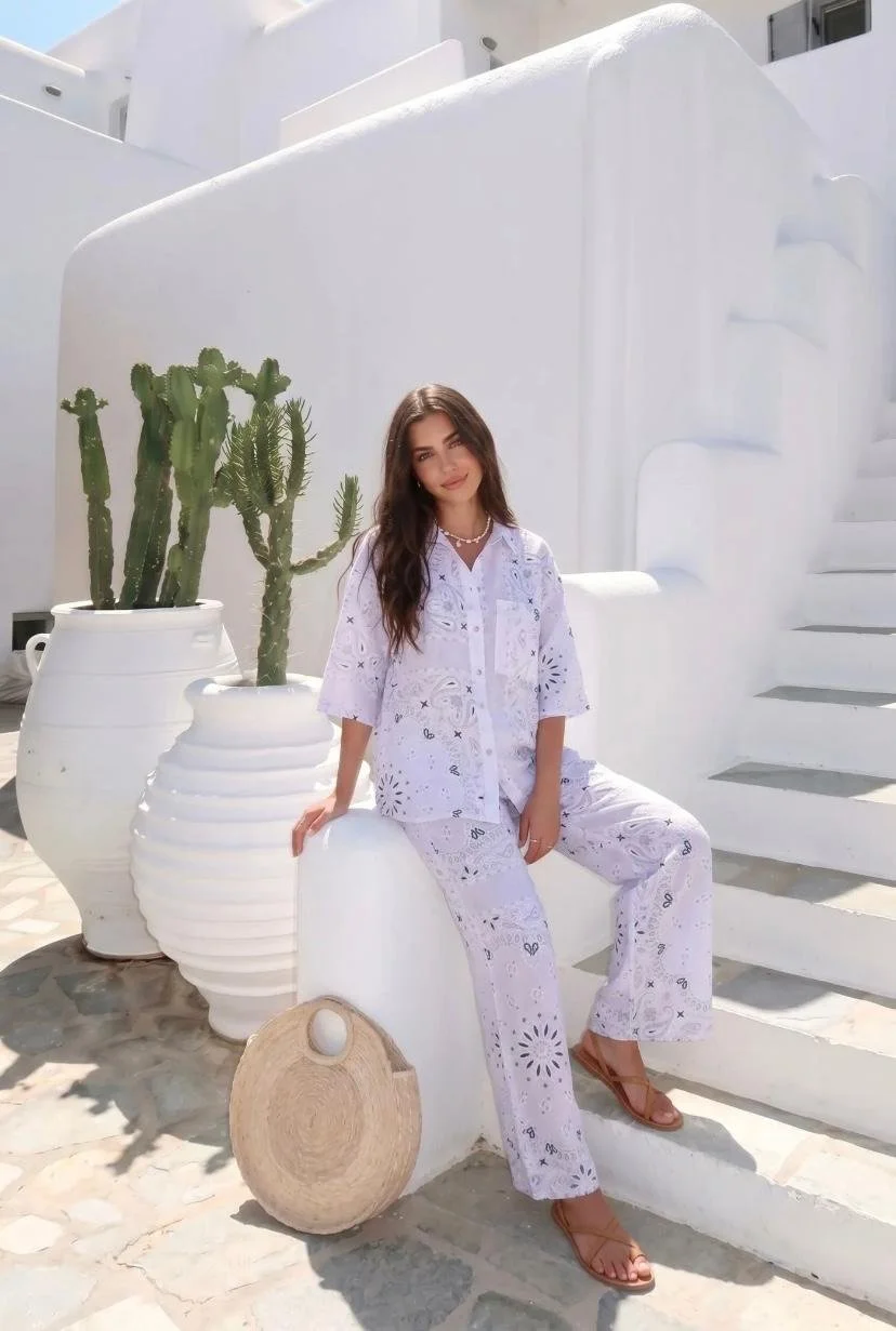 Bandana Linen Suit - White