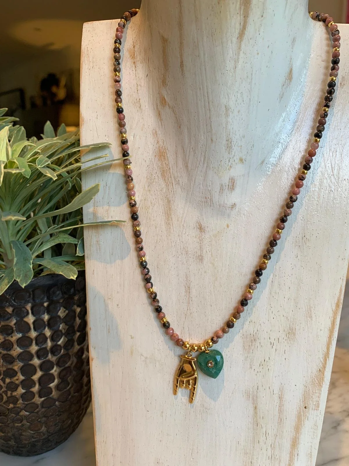 Jade heart ‘n hand necklace
