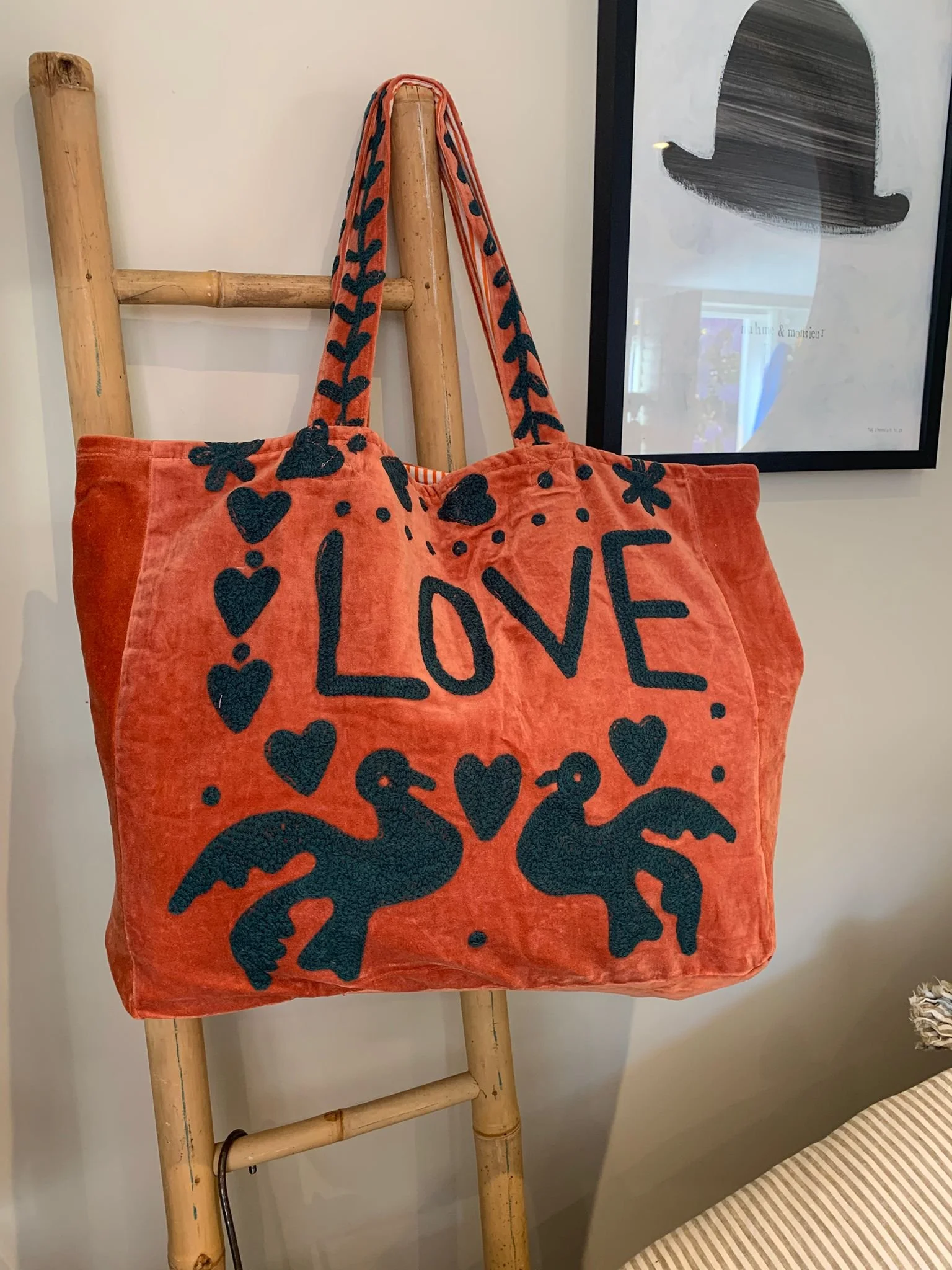 Velvet LOVE Tote - Coral/Teal