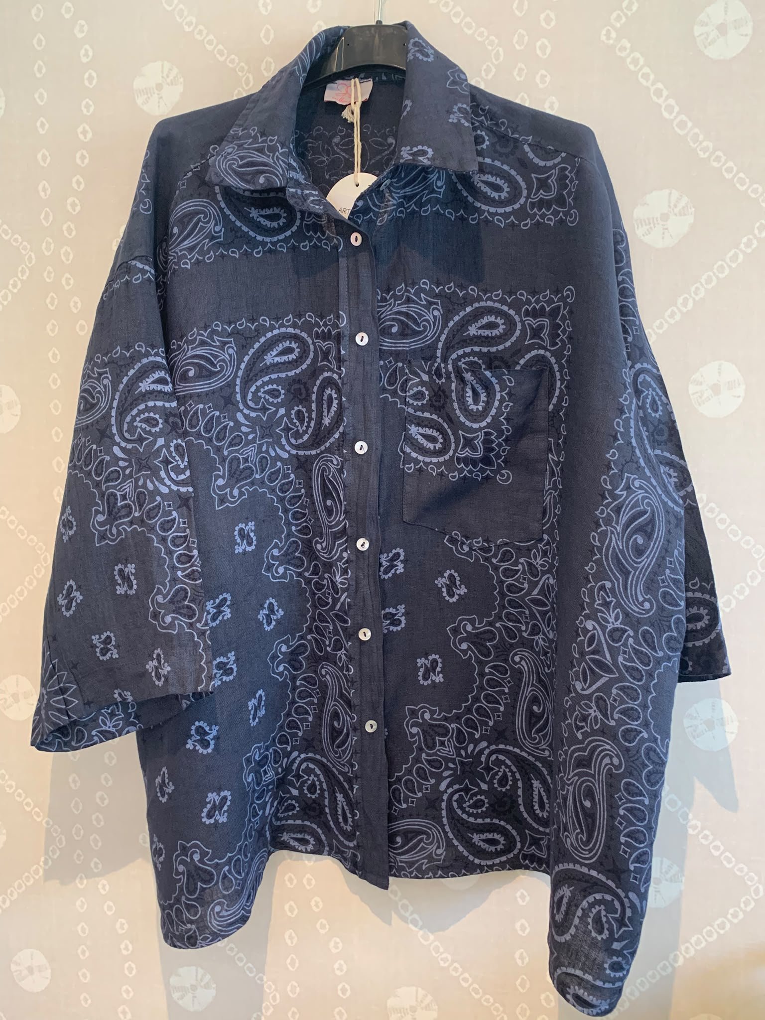 Linen Bandana Shirt - Navy