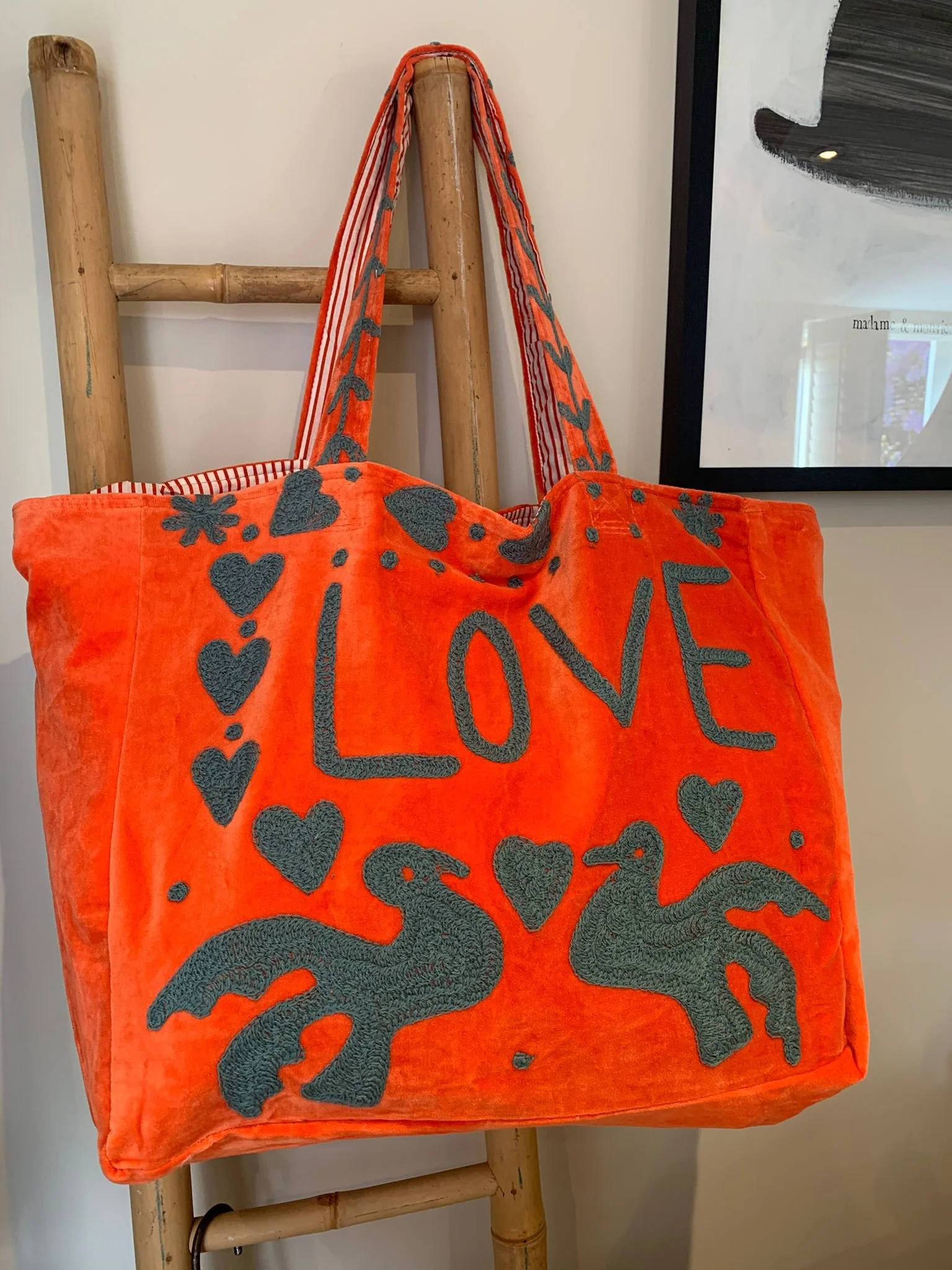 Velvet LOVE Tote - Orange/Grey