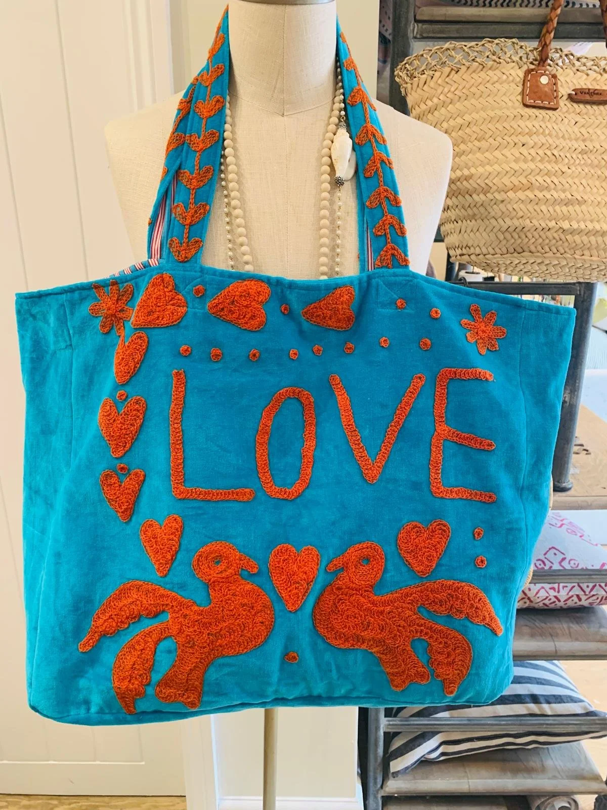 Velvet LOVE Tote - Turquoise/Russet