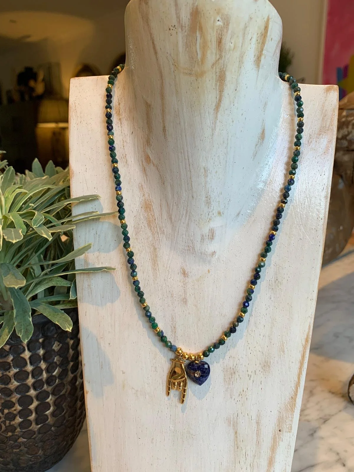 Lapis Lazuli heart ‘n hand necklace