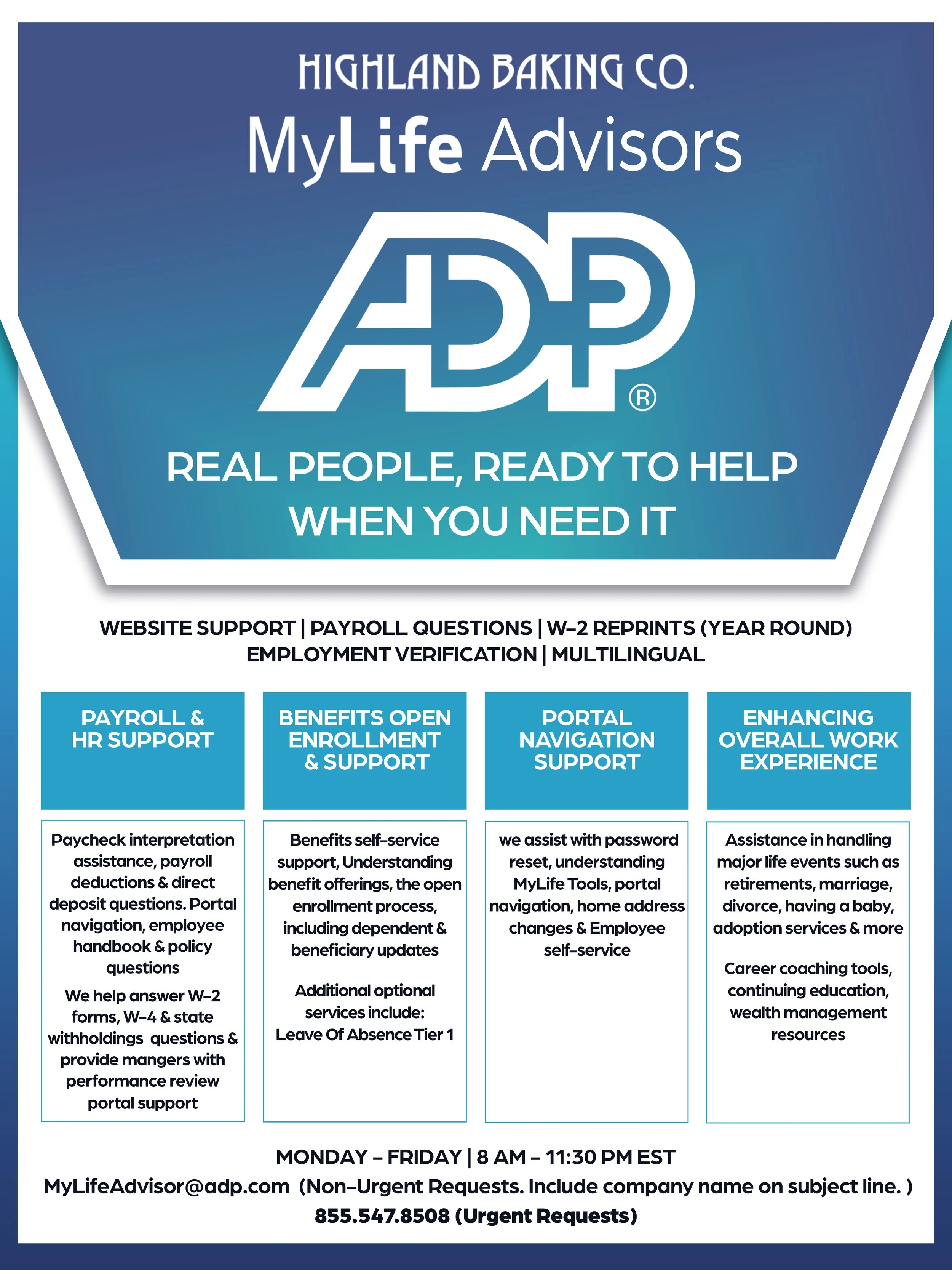 ADP Infographic made for Highland Baking Co.'s HR department. 