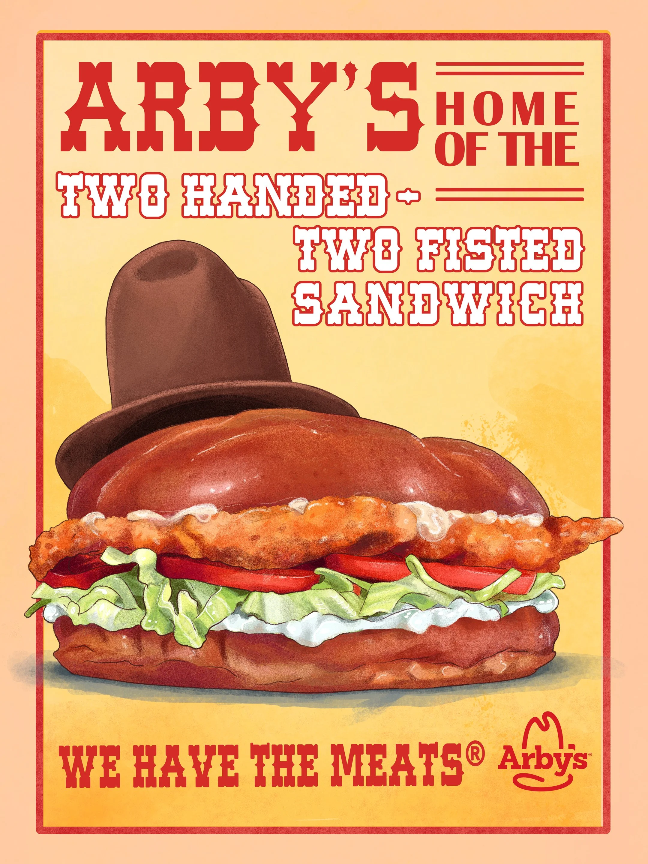 Arby's promotional poster for a new sandwich using Highland Baking Co.'s bread.
Sandwich Illustrated by me. 