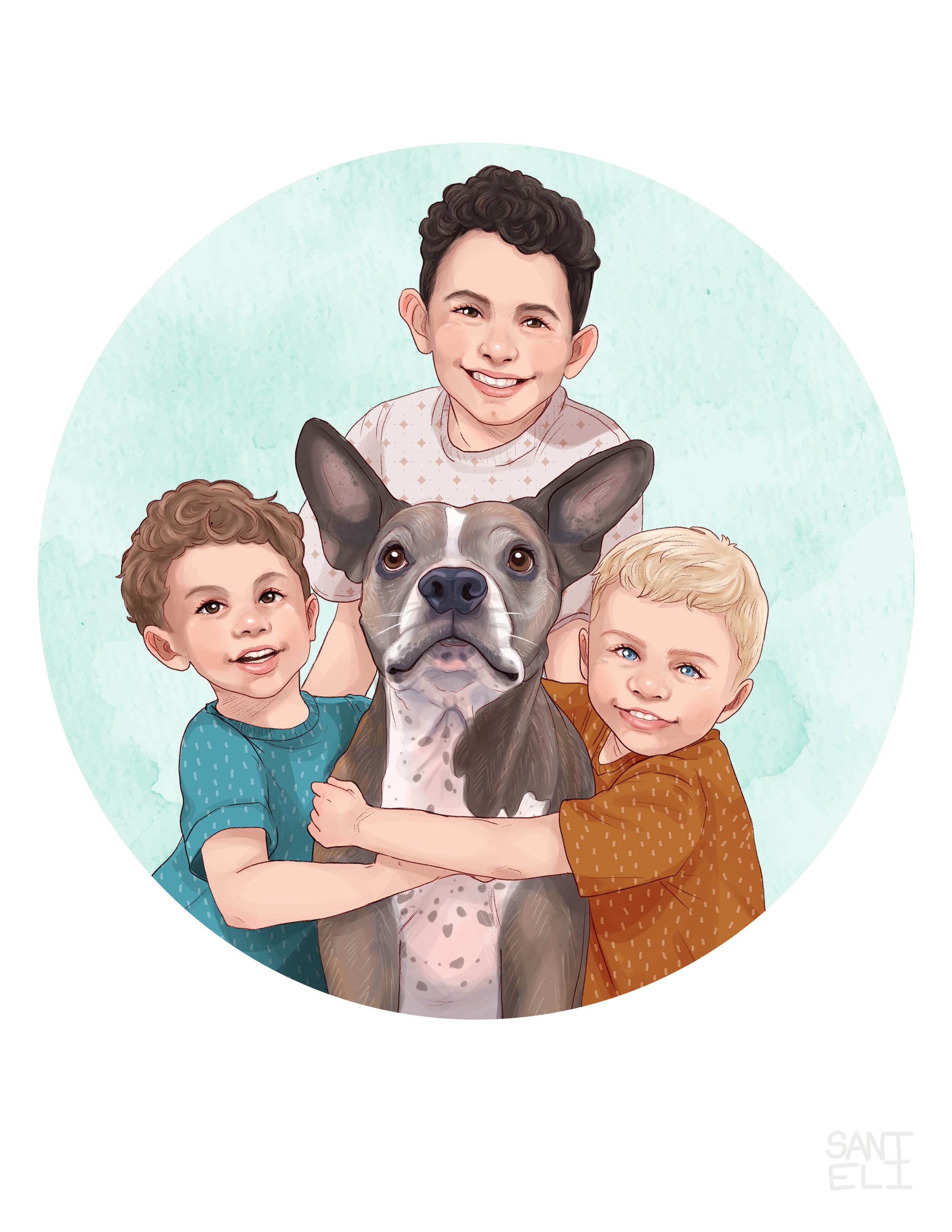 Commissioned kids and pet portrait