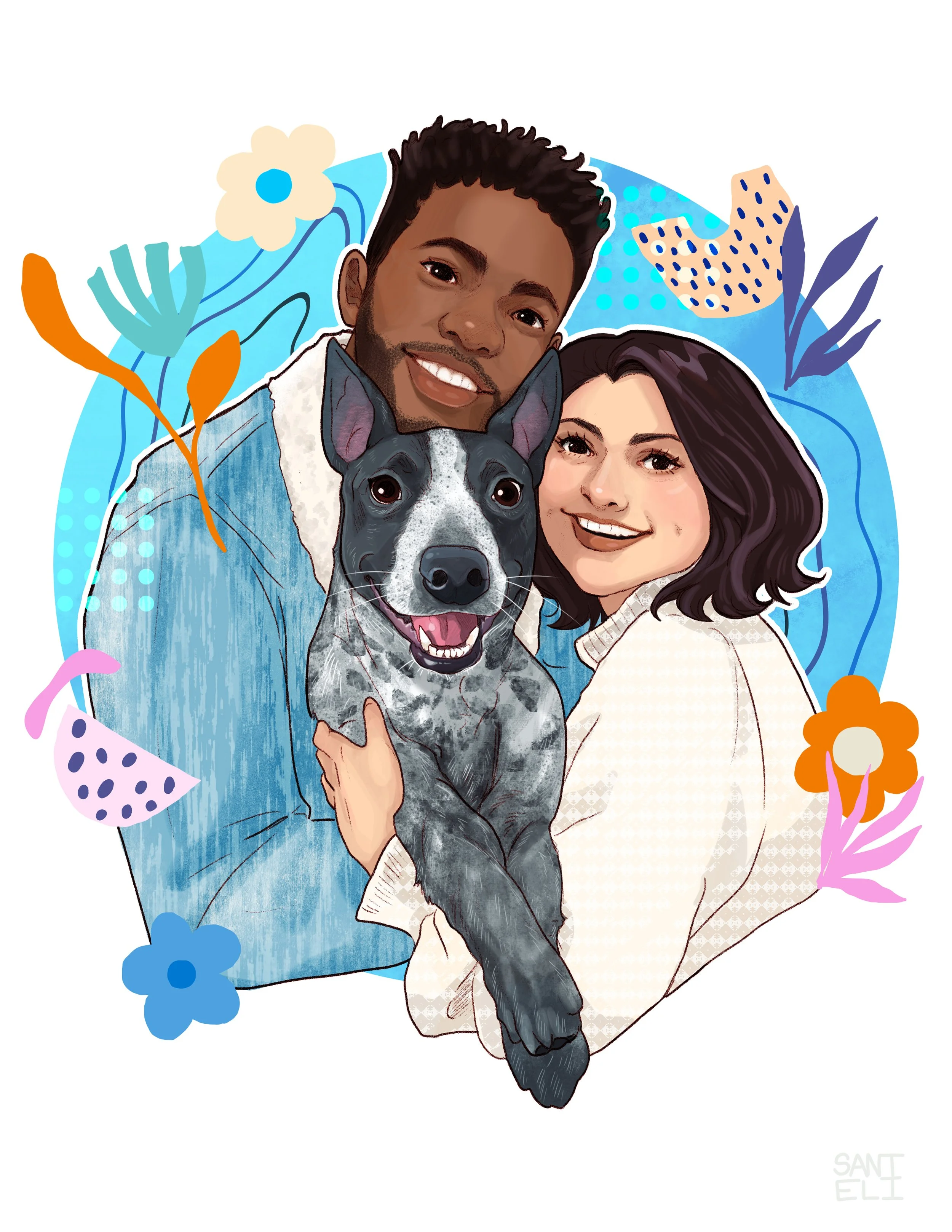Commissioned Couples and pet portrait