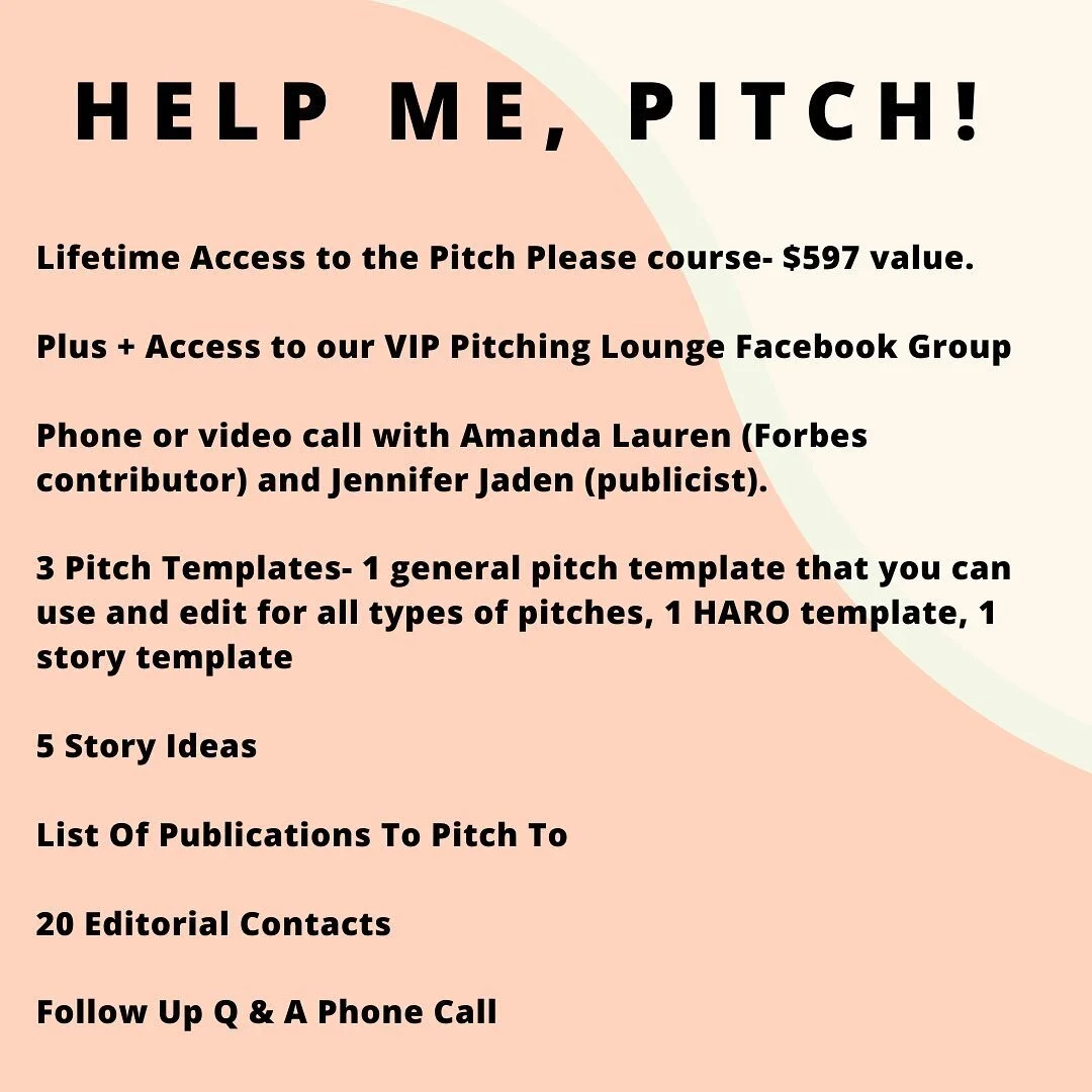 So excited to announce Help Me, Pitch!

The response to Pitch Please has been incredible,
but we recognize that many businesses wanted a fuller-service experience. That&rsquo;s why we created HELP ME, PITCH! This intensive consultation and roadmap gi