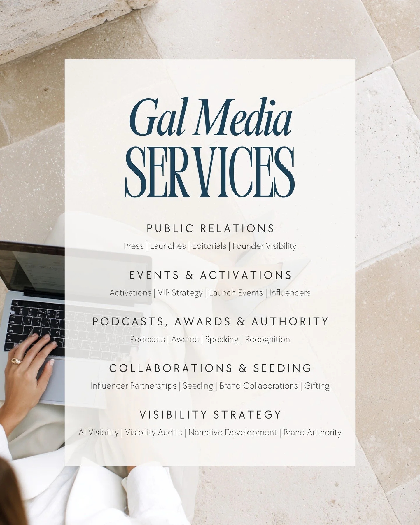 At Gal Media, we help brands build visibility, authority, and cultural relevance through strategic storytelling and thoughtful positioning.

Our services include:
&bull; Press &amp; Media
&bull; Events &amp; Activations
&bull; Influencer &amp; Collab