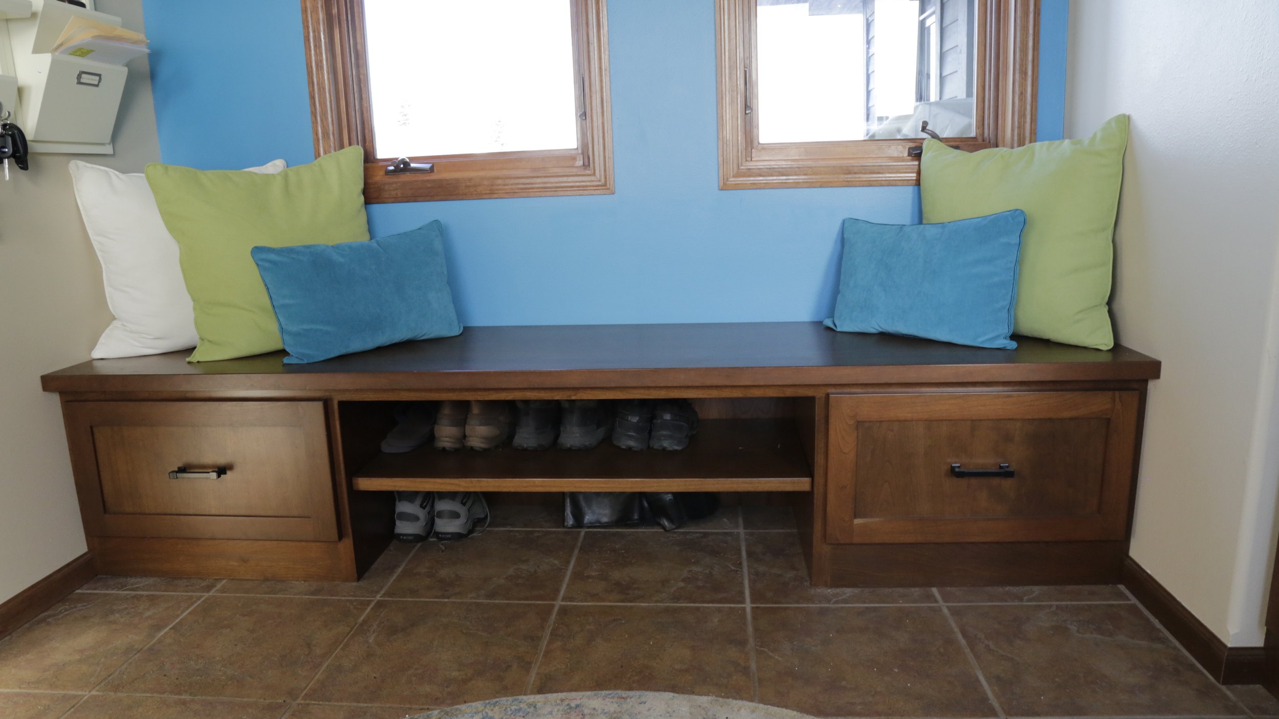 Interior Wooden Bench Complete with Additional Storage Space for Shoes and More
