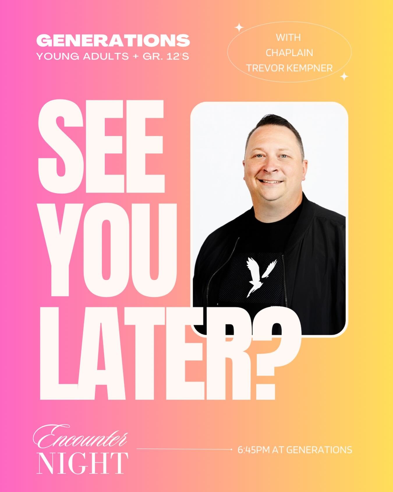 ✨ City-Wide Young Adults Encounter Night ✨
Young Adults (AND GRADE 12&rsquo;s!!!) from across the city &mdash; you&rsquo;re invited!

Tonight we&rsquo;re gathering at Generations Church for a powerful night of worship, communion, community &mdash; an