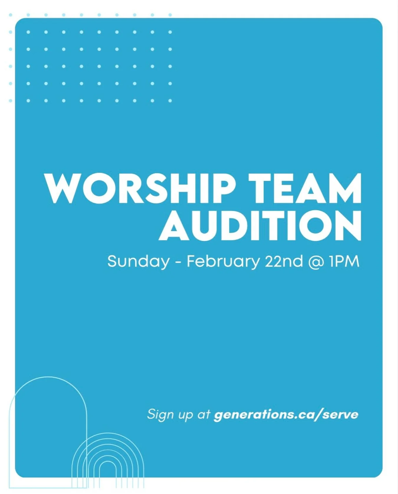 Love Jesus? Have a talent either vocally or on an instrument? then we invite you to sign up at generations.ca/serve to audition for our Generations Church worship team on Sunday, February 22nd at 1pm.