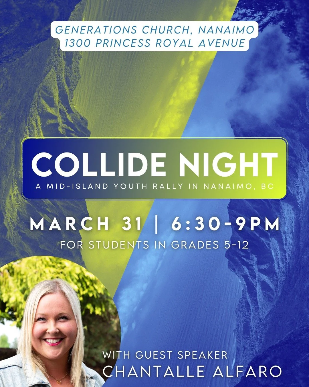 🚨 COLLLIDE NIGHT &ndash; THIS TUESDAY 🚨

Students (Grades 5&ndash;12) &mdash; you&rsquo;re invited!

This Tuesday, we&rsquo;re hosting Collide Night, a mid-island youth rally right here at Generations &mdash; and it&rsquo;s going to be an incredibl
