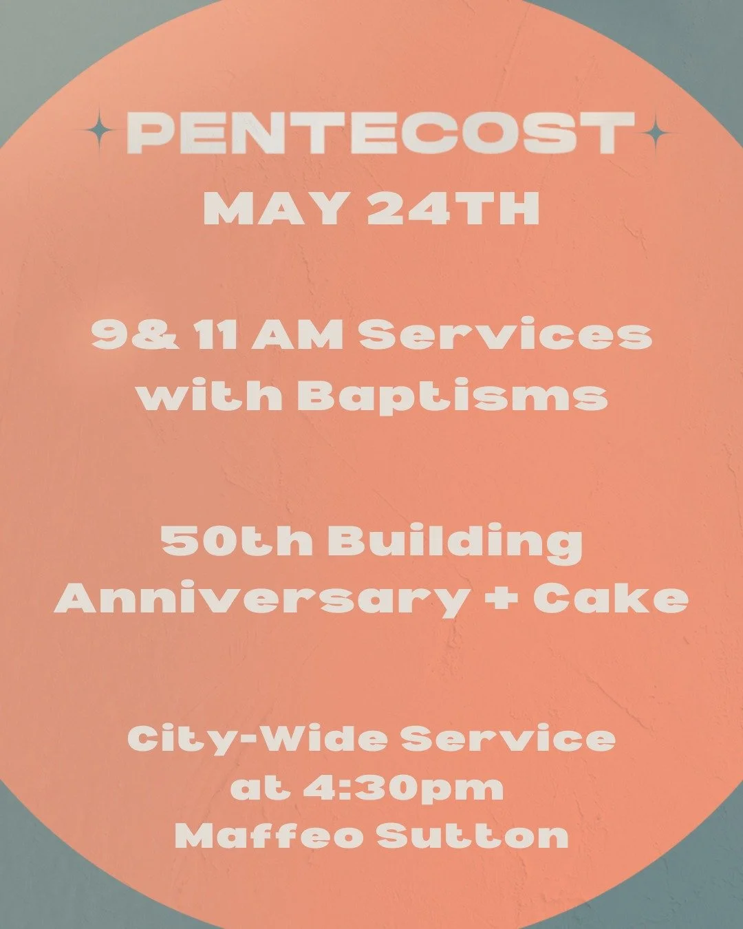 Join us THIS Sunday at Generations for an amazing day celebrating both Pentecost and the 50th anniversary of our current building!

We will have...
🌊 Baptisms at both the 9 &amp; 11 AM services
🍰 Cake to celebrate our anniversary (also at both - tw