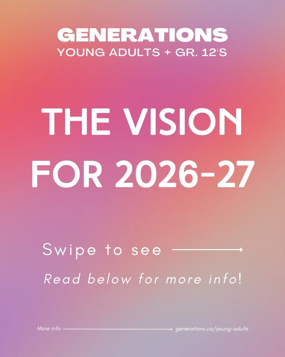 A NEW YEAR OF GENERATIONS YOUNG ADULTS IS HERE! 🙌

This year, we&rsquo;re keeping it simple:

🤝 CONNECT
2nd Sunday &bull; 6:30 PM
Food. Fun. Friendship. Community.

🔥 ENCOUNTER
3rd Sunday &bull; 6:30 PM
Young Adults from across the city gathering 