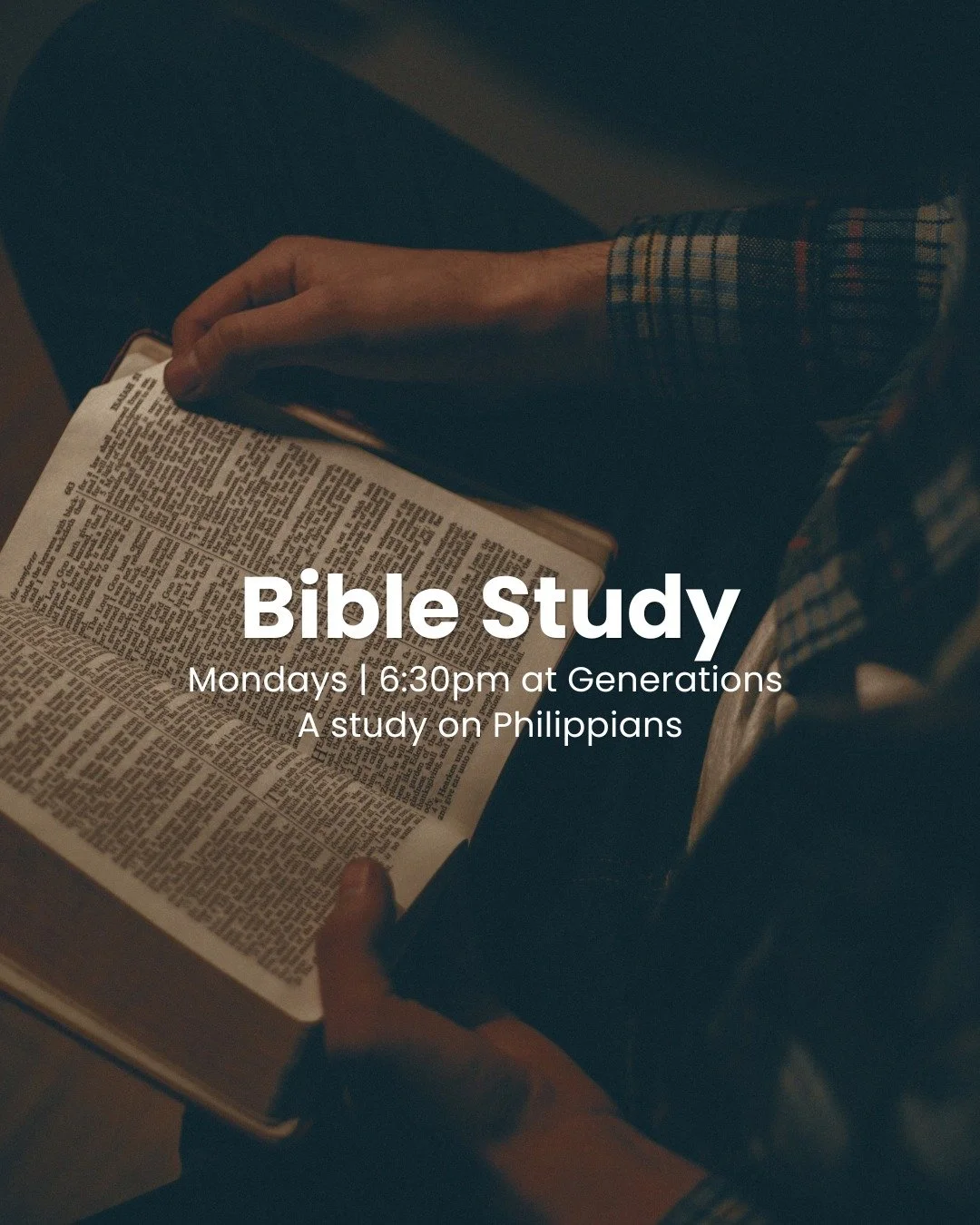 Our first Monday night Bible study is kicking off TONIGHT at 6:30-8:00pm at Generations in the Caf&eacute;!

Ola + Olivia will be leading a study in Philippians alongside a video teaching series by Joby Martin!

Each week there will be video teaching