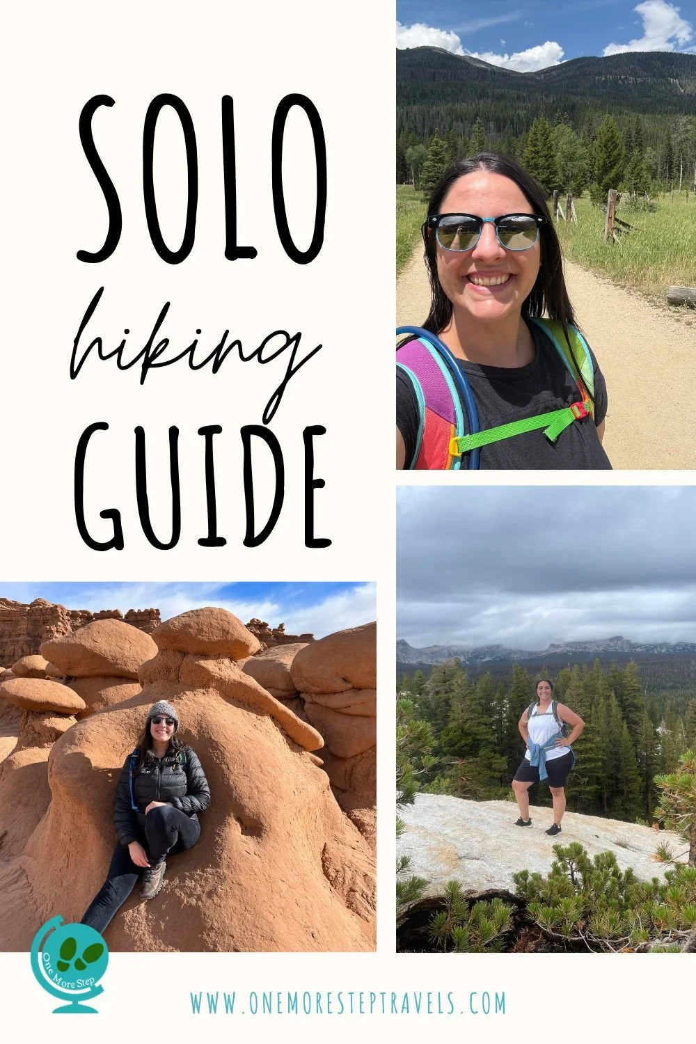 A poster for solo hiking guide displays three images of women hiking alone