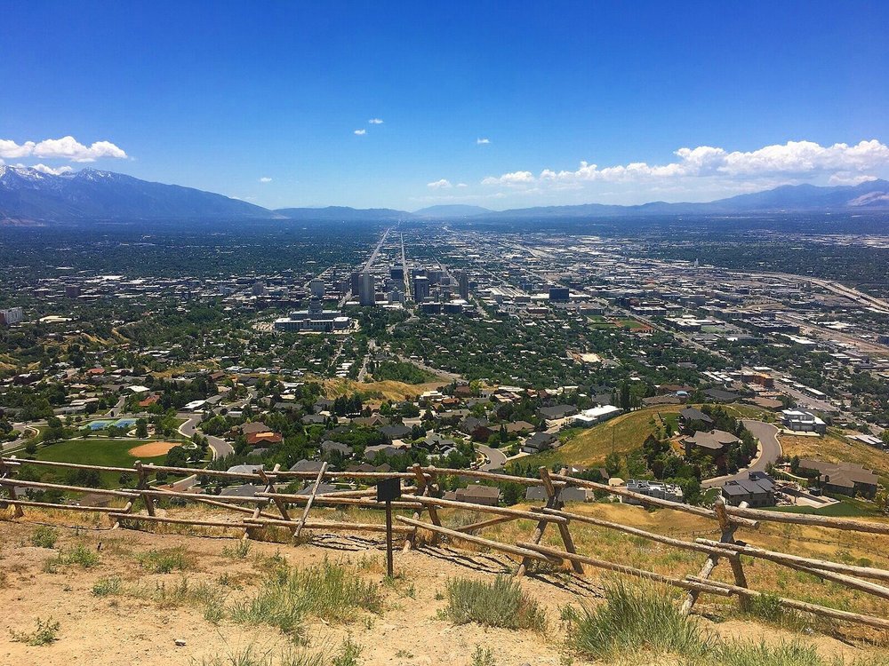 Views of Downtown Salt Lake City, Utah - hiking trail on Ensign Peak