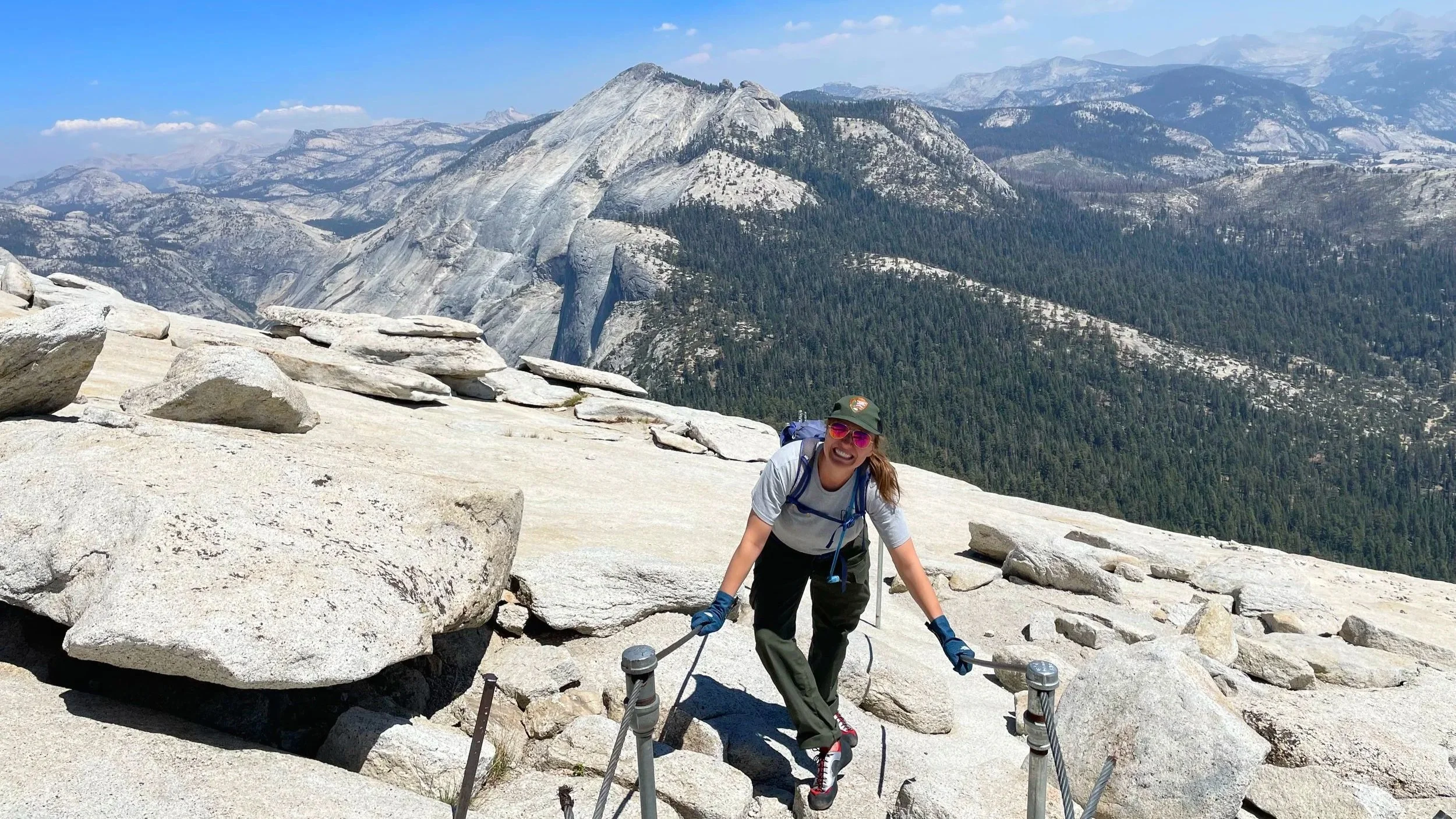 Climbing the cables on Half Dome in Yosemite