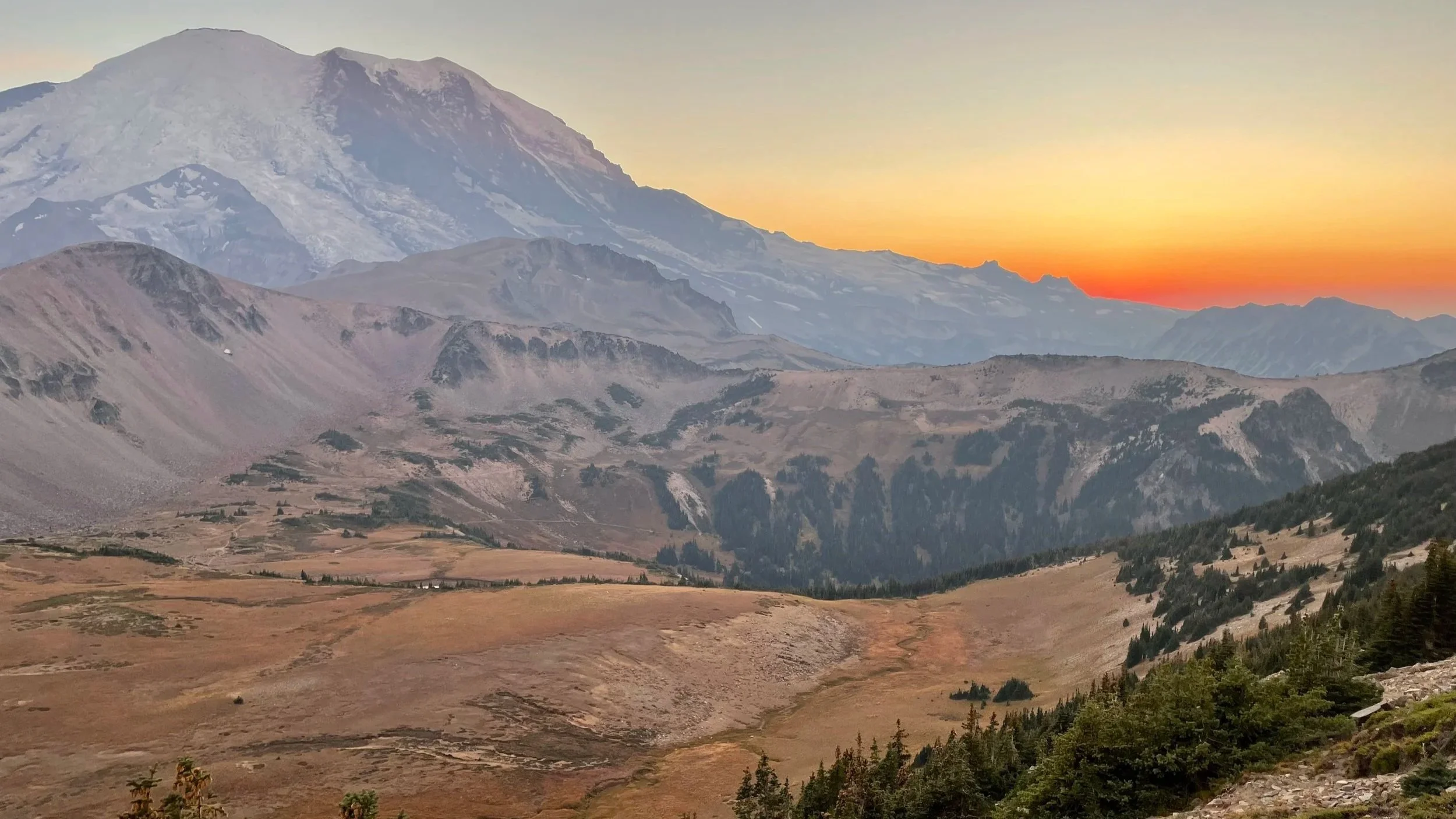 Sunset behind Mount Rainier