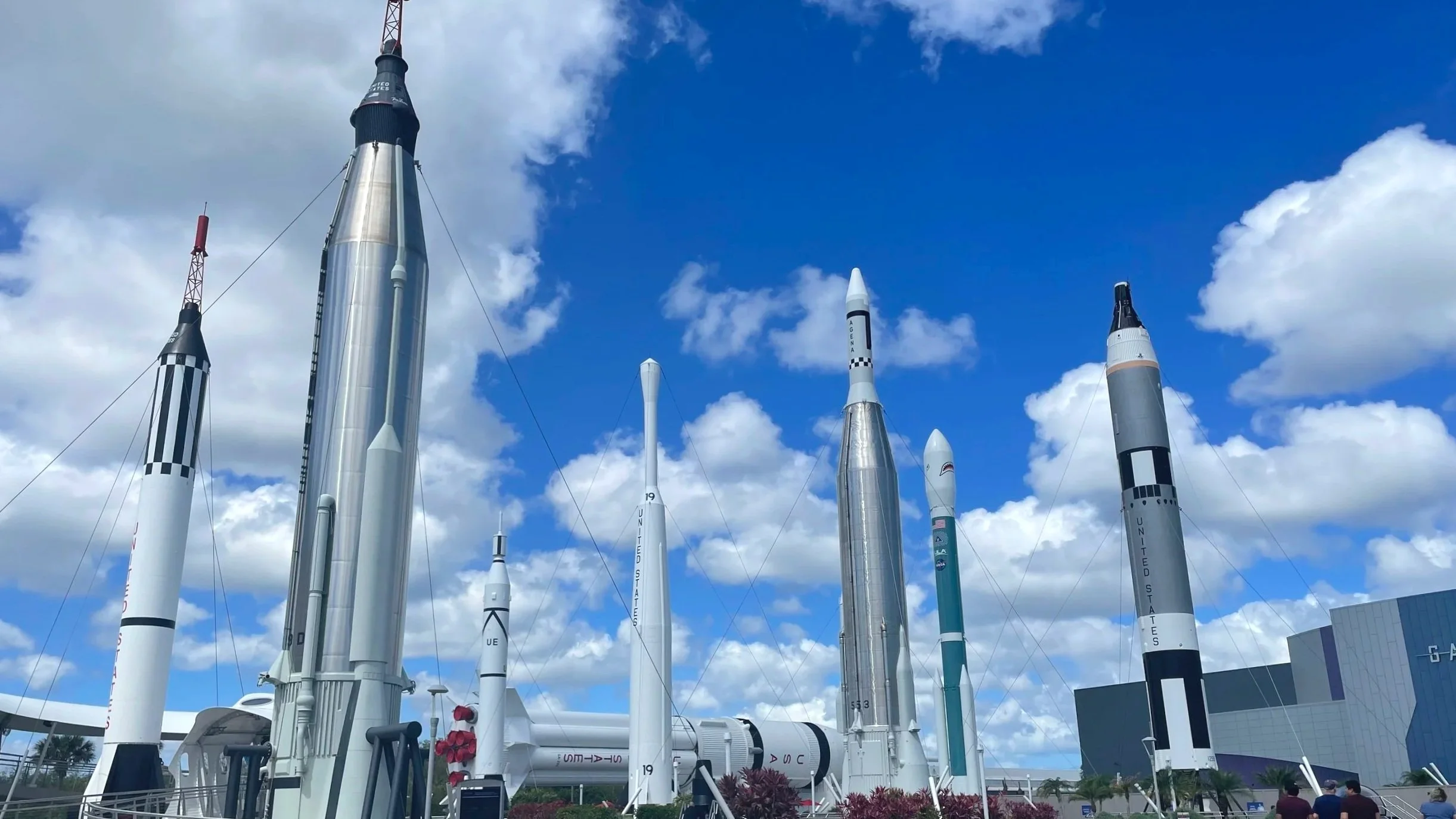 Rockets are displayed at the Kennedy Space Center in Cape Canaveral.