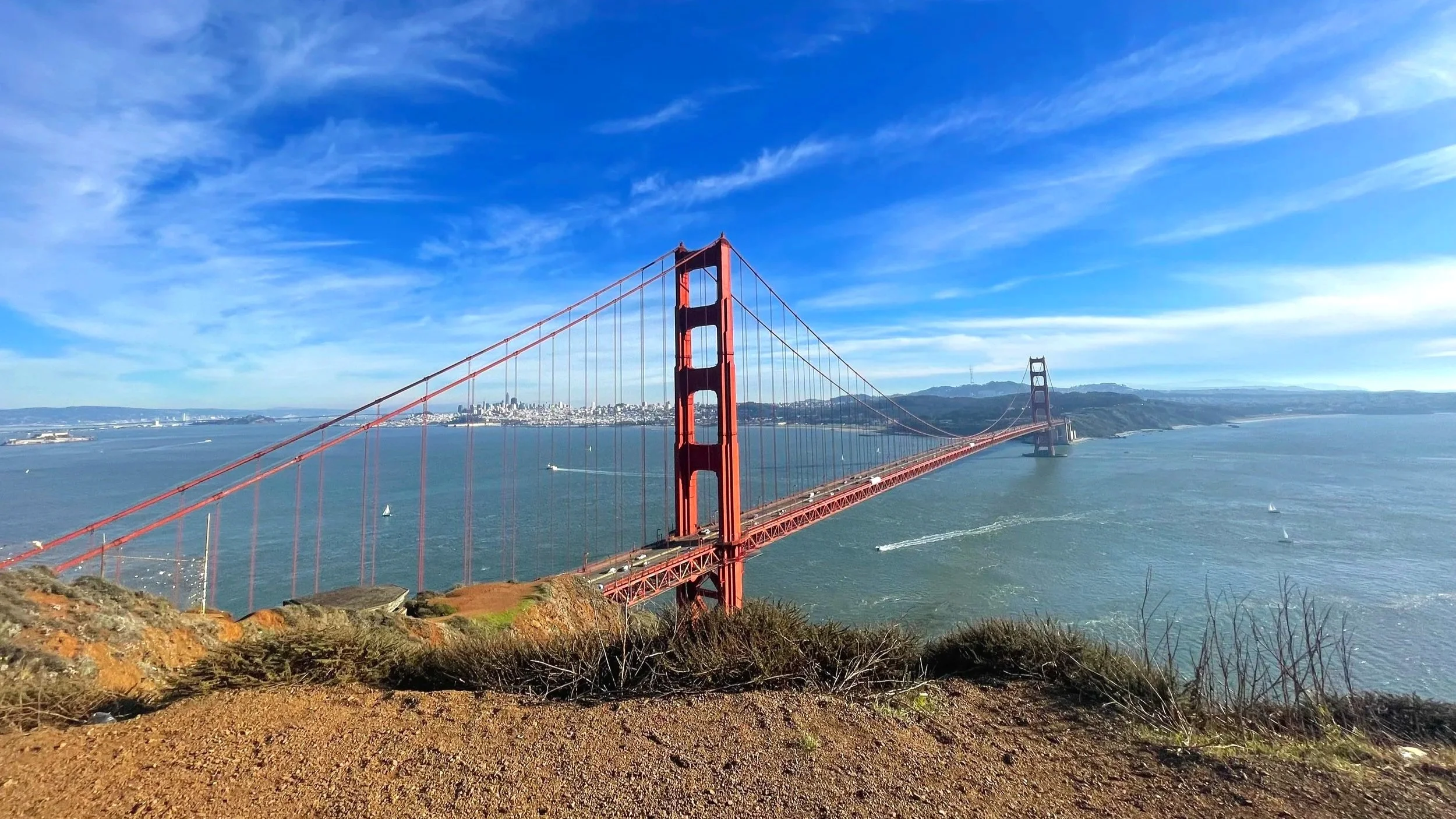 The Golden Gate Bridge spans above the San Francisco Bay, one of the top sights in the USA.