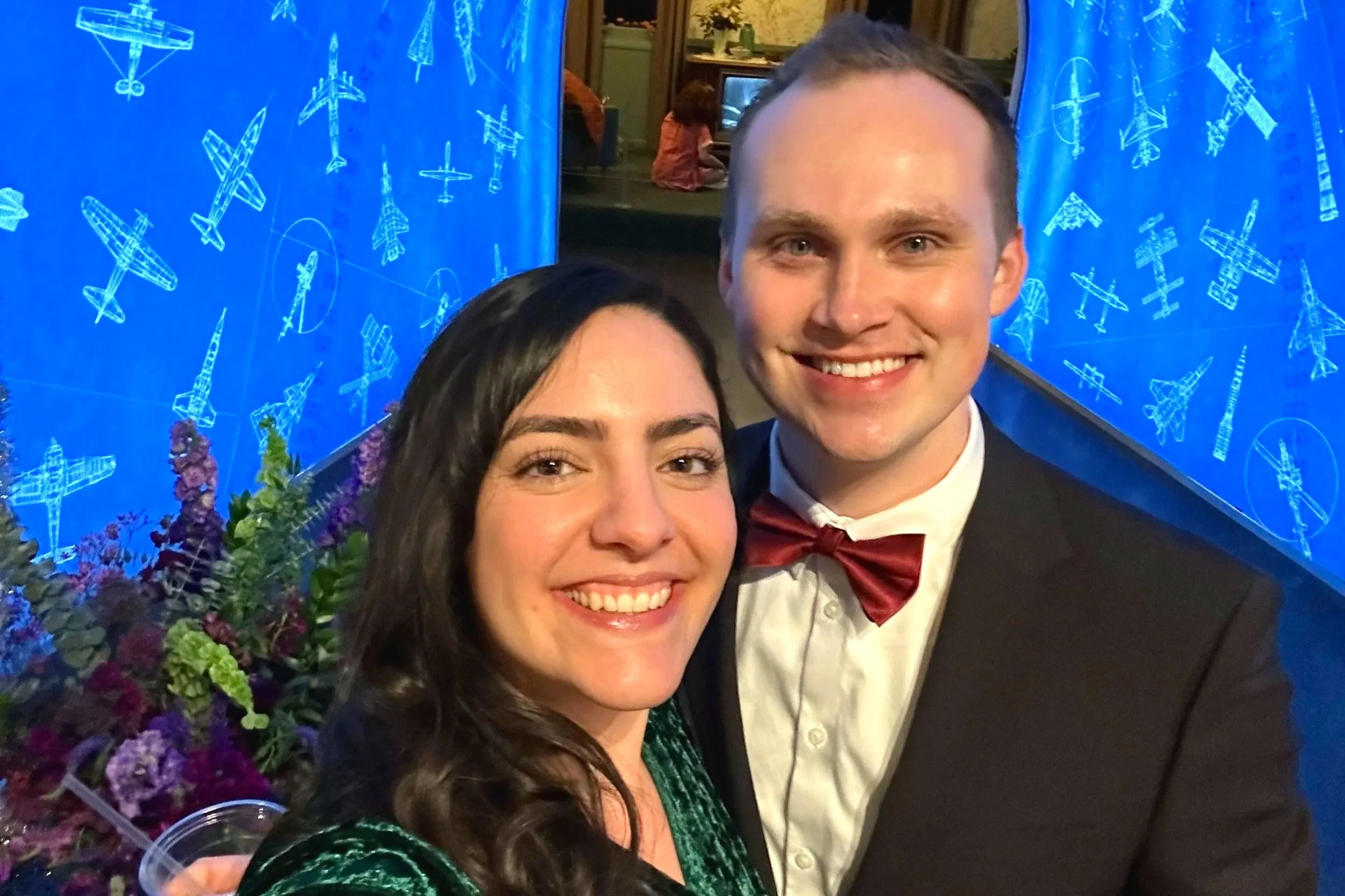 A couple is dressed up for an event in downtown Salt Lake City.