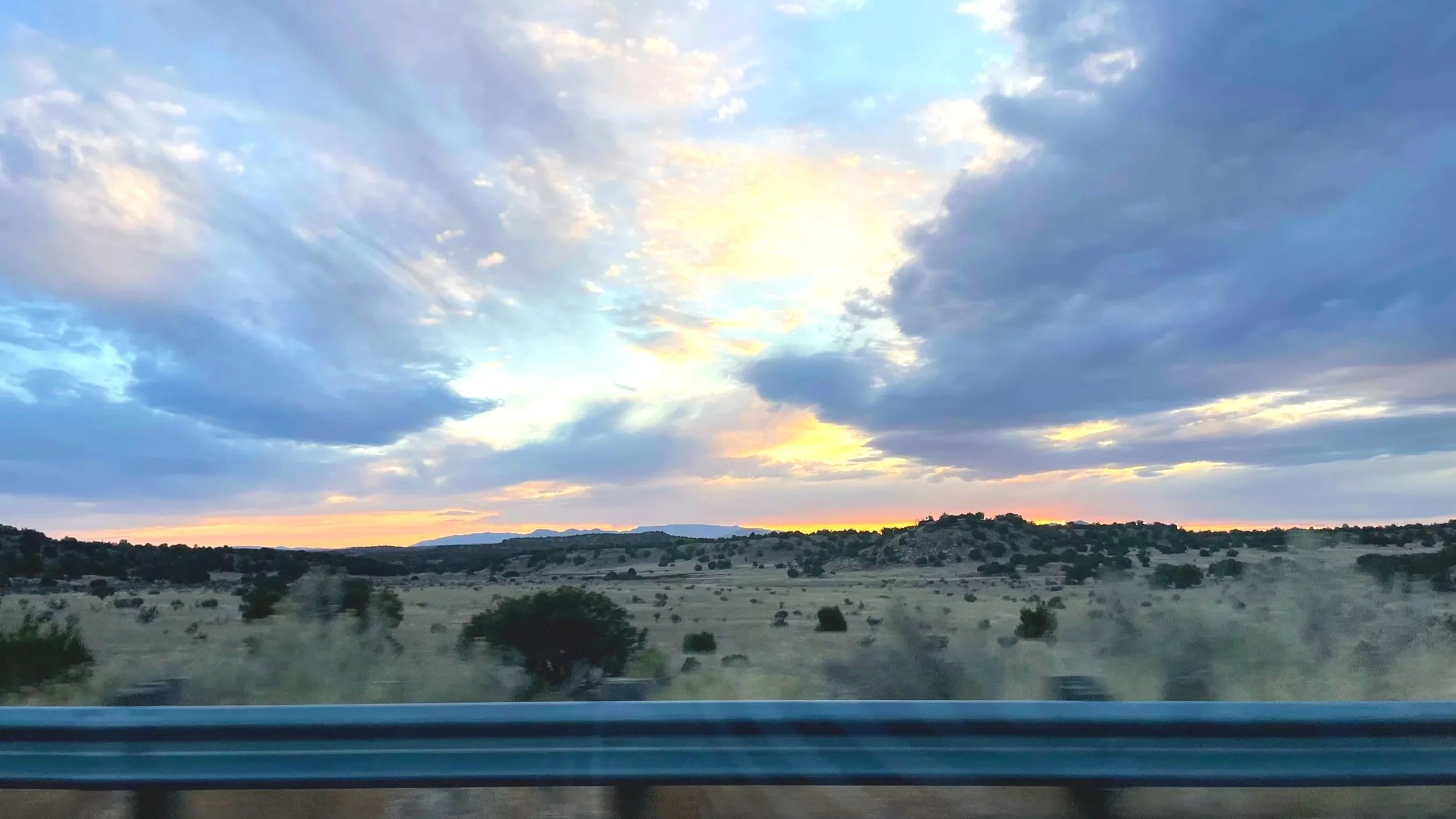 A sunset fills up the sky with colors near Amarillo, Texas.
