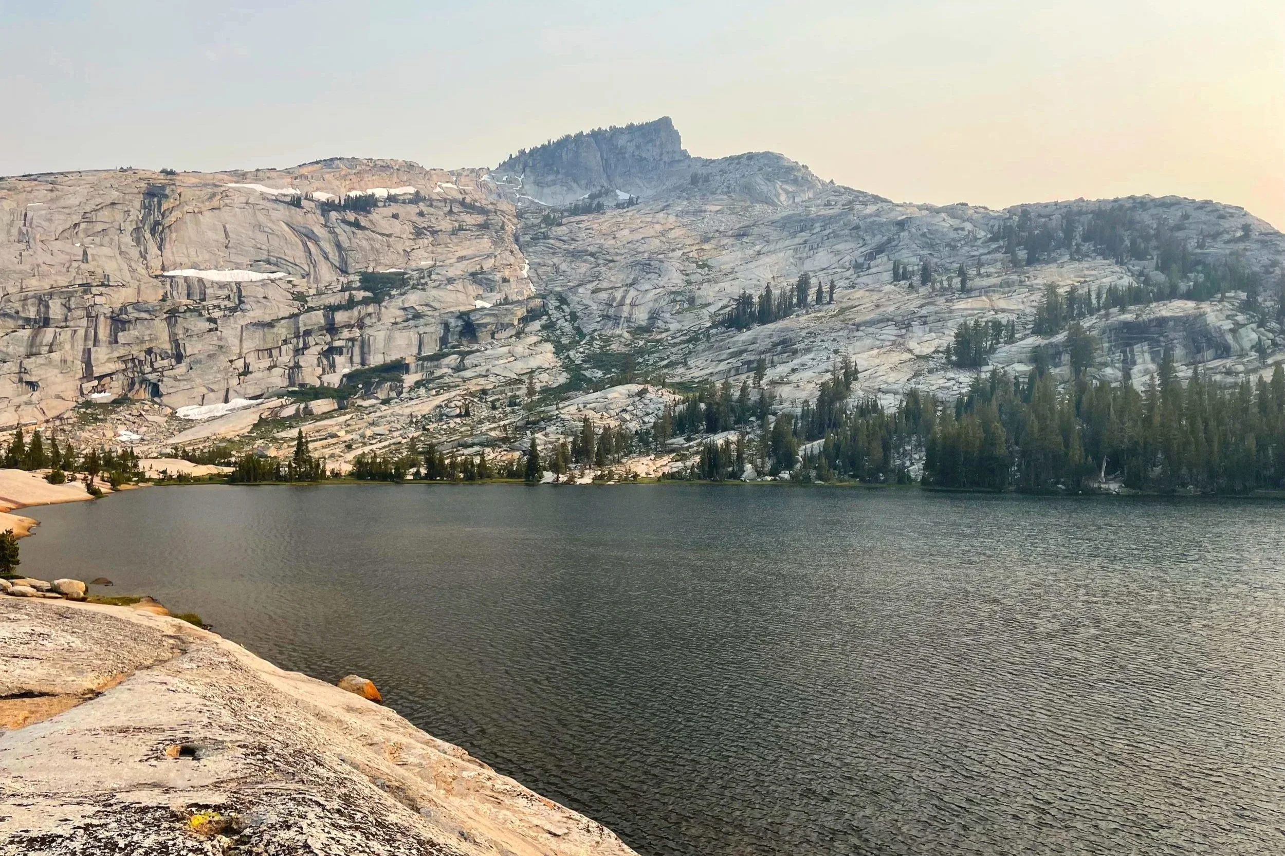 Cathedral Peak hovers over Cathedral Lake