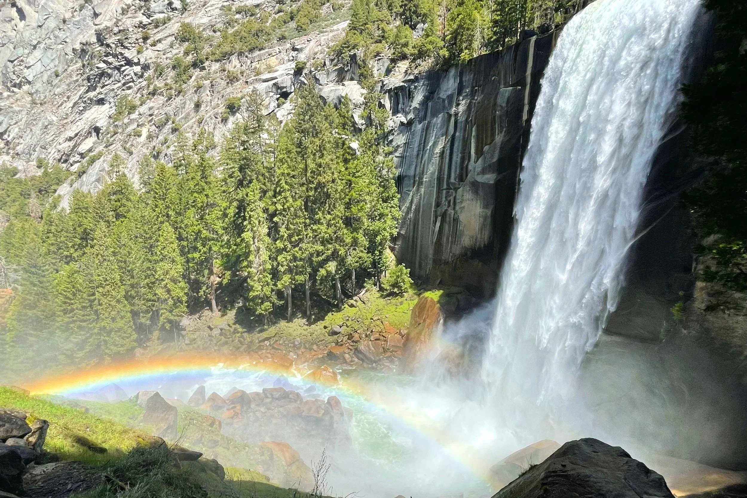 Rainbow at the base of Vernal Fall along the Mist Trail