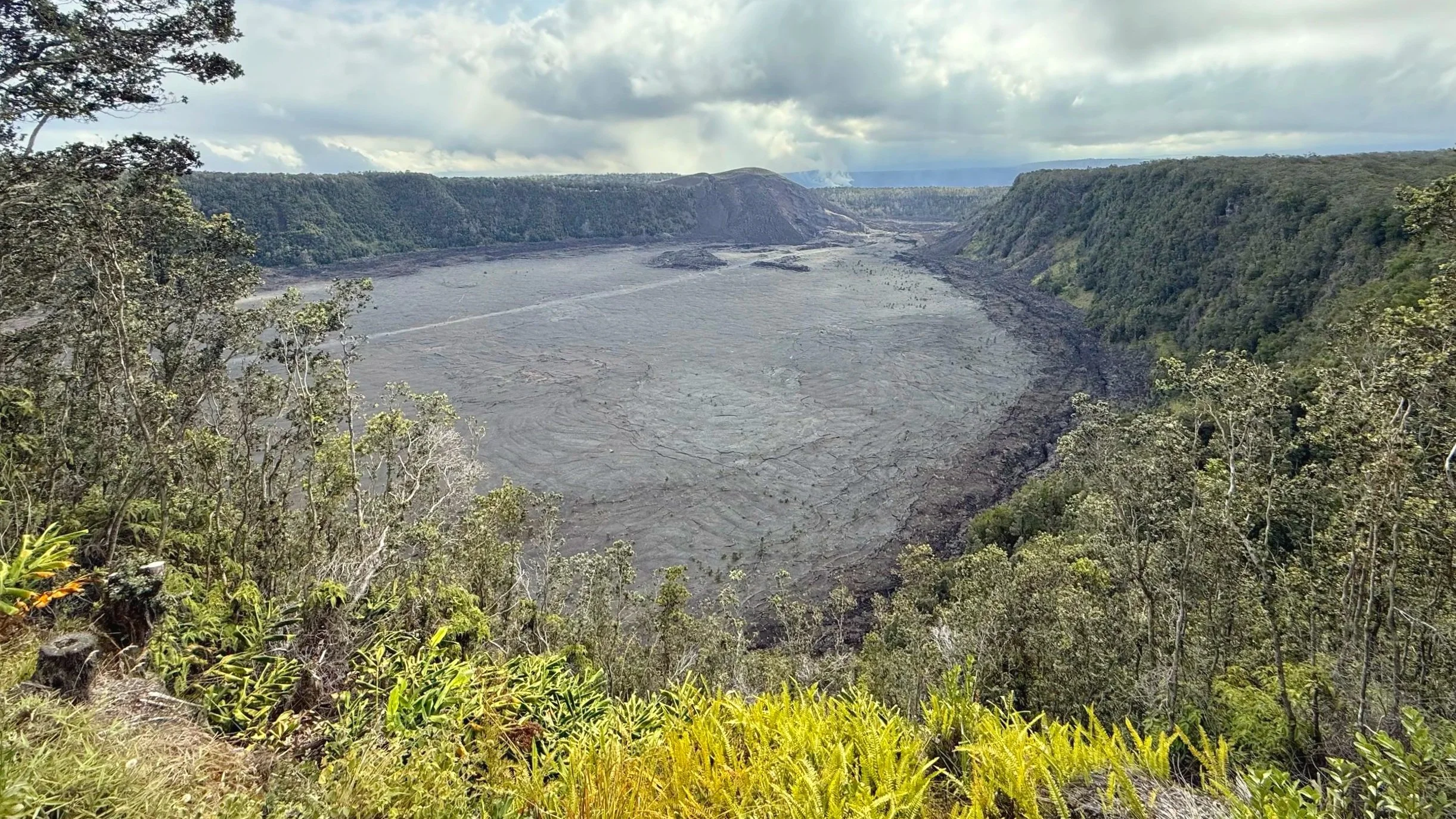 A crater view from above is seen at Hawaii Volcanoes National Park.