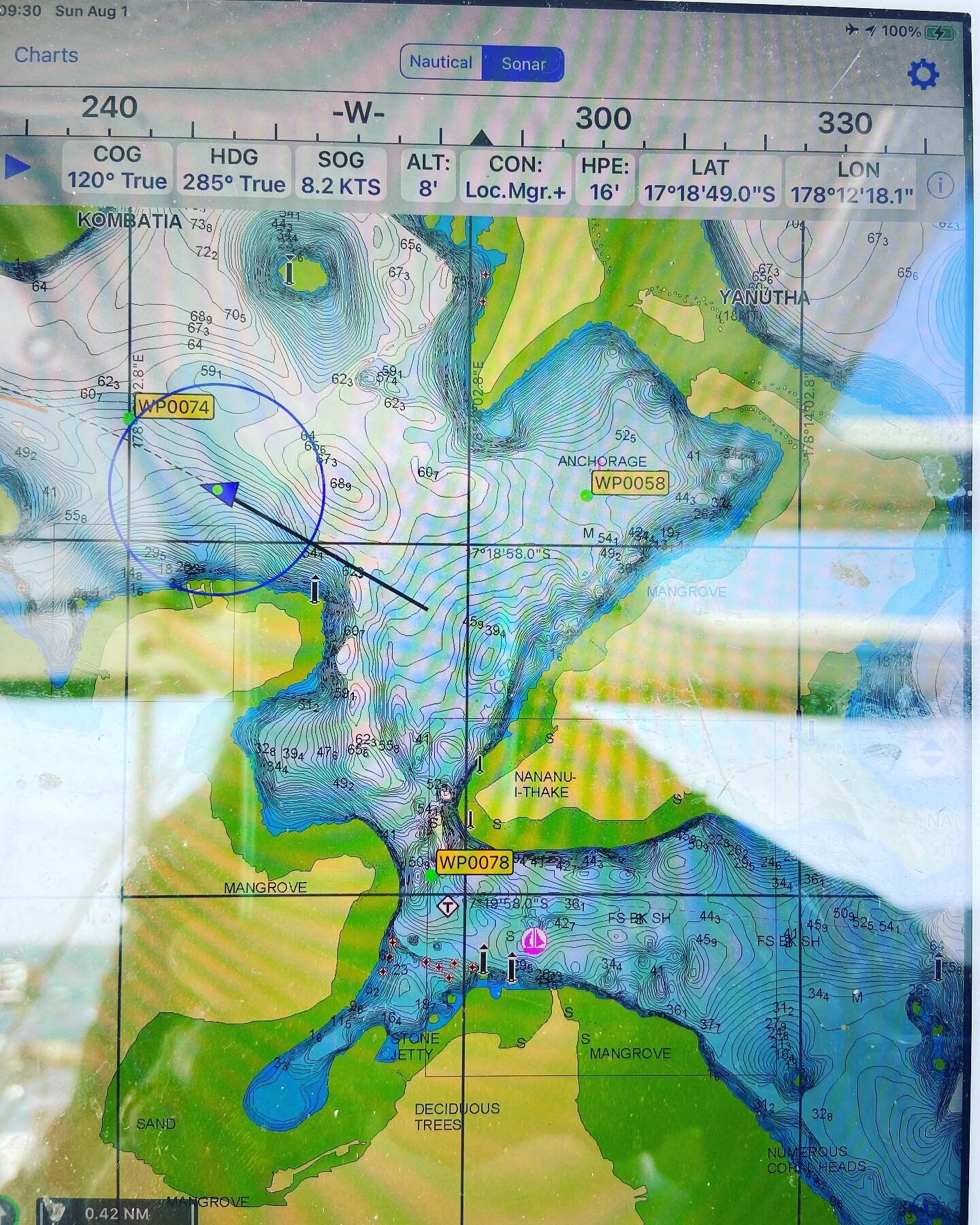 Setting up for a zig and a zag between islands and reefs while flying an asymmetrical spinnaker 🙀
.
Wind between 90&gt;180deg, and 6&gt;20kts...
Crazy? Maybe? I blame our legendary sailing mentor/angel Gene Perkins (Bambino, Bam, Rev...)
.
Swipe to 