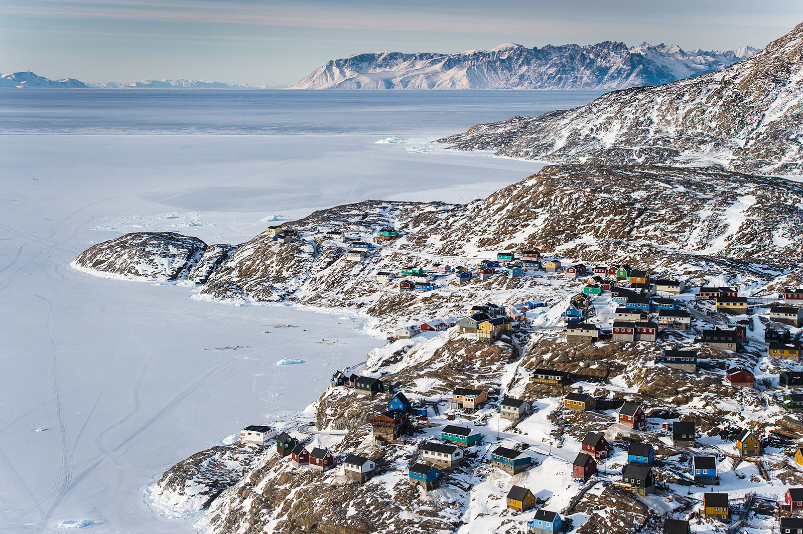 Aerial view of the village of Uummannaq in Greenland