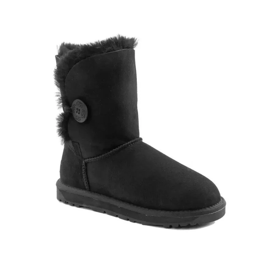 *Ozwear UGG LADIES 3/4 CLASSIC SHORT BUTTON BOOTS-Black