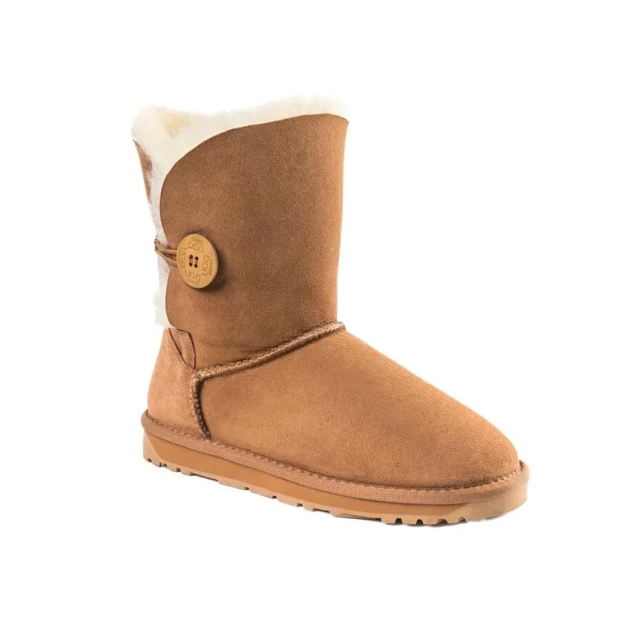 Ozwear UGG LADIES 3/4 CLASSIC SHORT BUTTON BOOTS-Chestnut