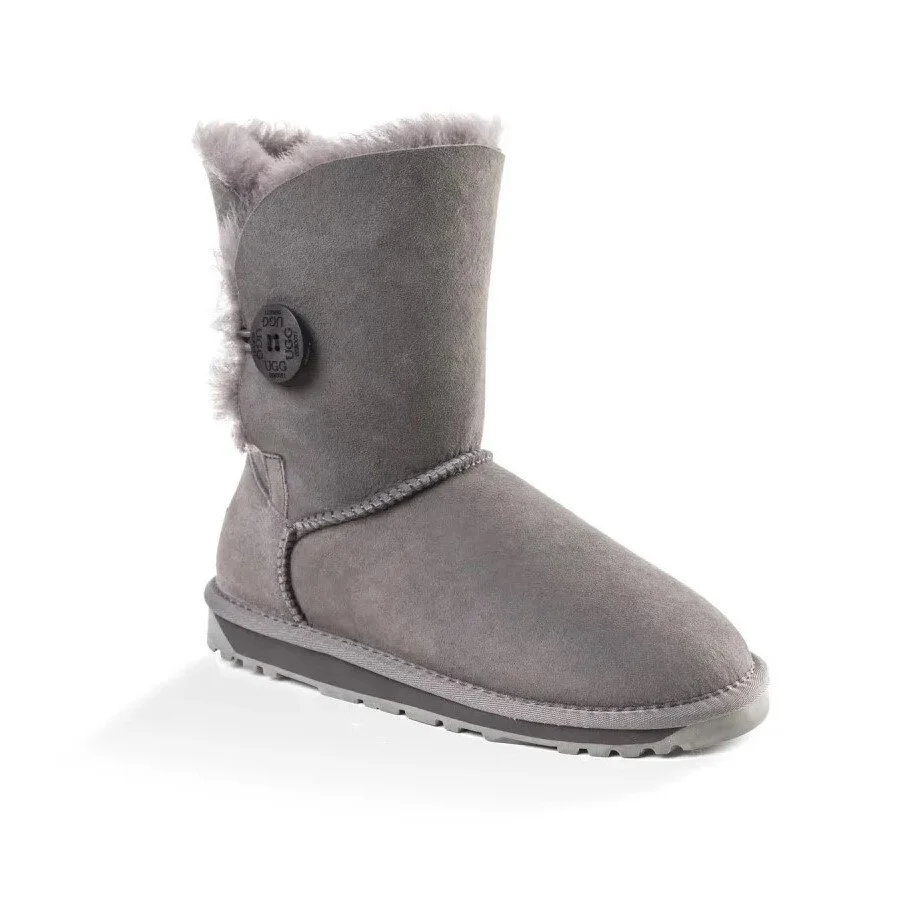 *Ozwear UGG  LADIES 3/4 CLASSIC SHORT BUTTON BOOTS-Grey
