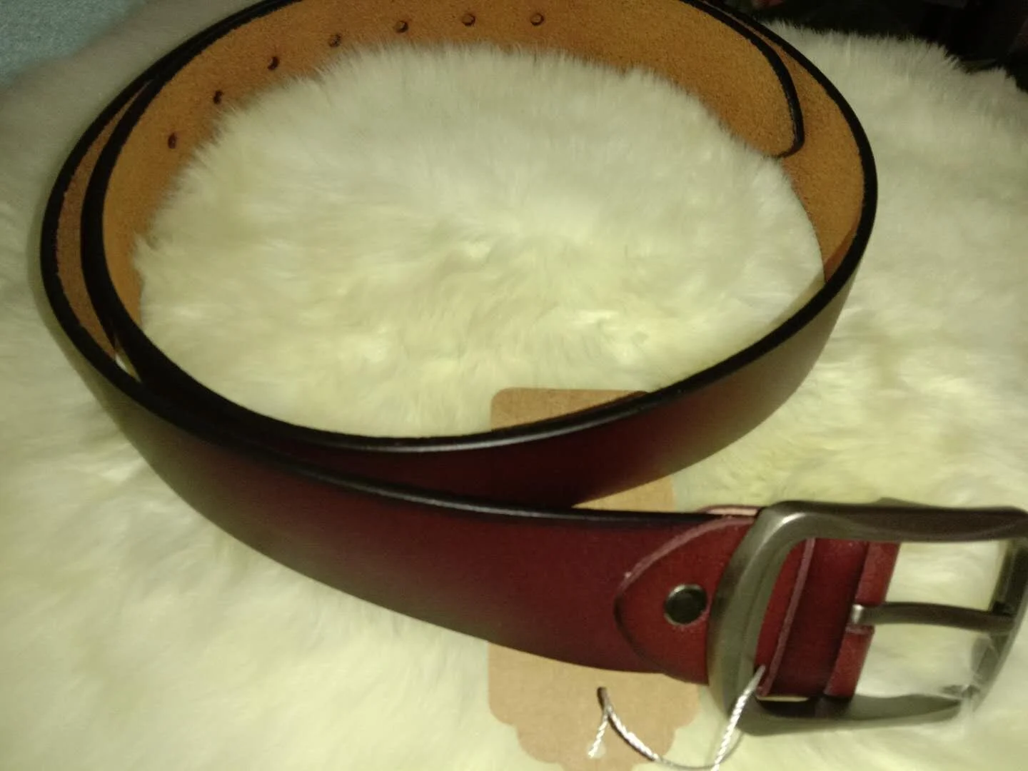 Genuine leather belt-dark red
