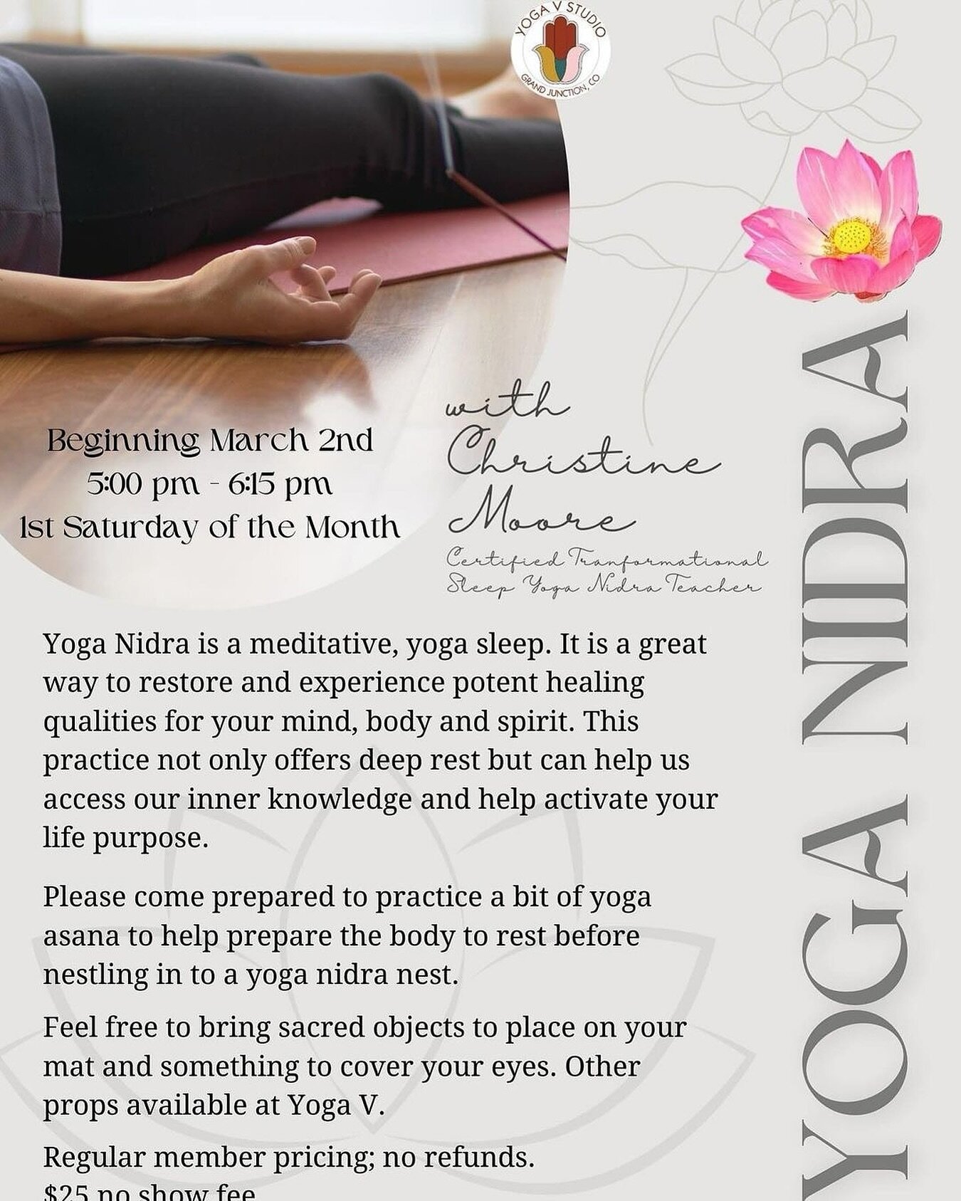 🪷 &bull; Join @christineshimmy for yoga nidra at @yogavstudio 

Starting in March
#yoganidra #yoganidrameditation #visitgrandjunction #westernslopecolorado