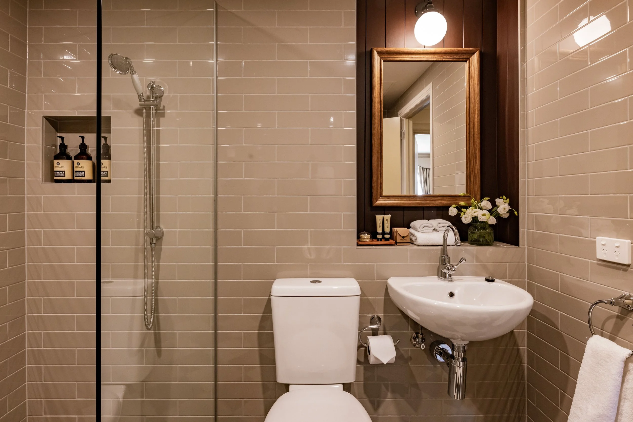 Modern Bathroom inside a Hadley's Suite moments from Salamanca