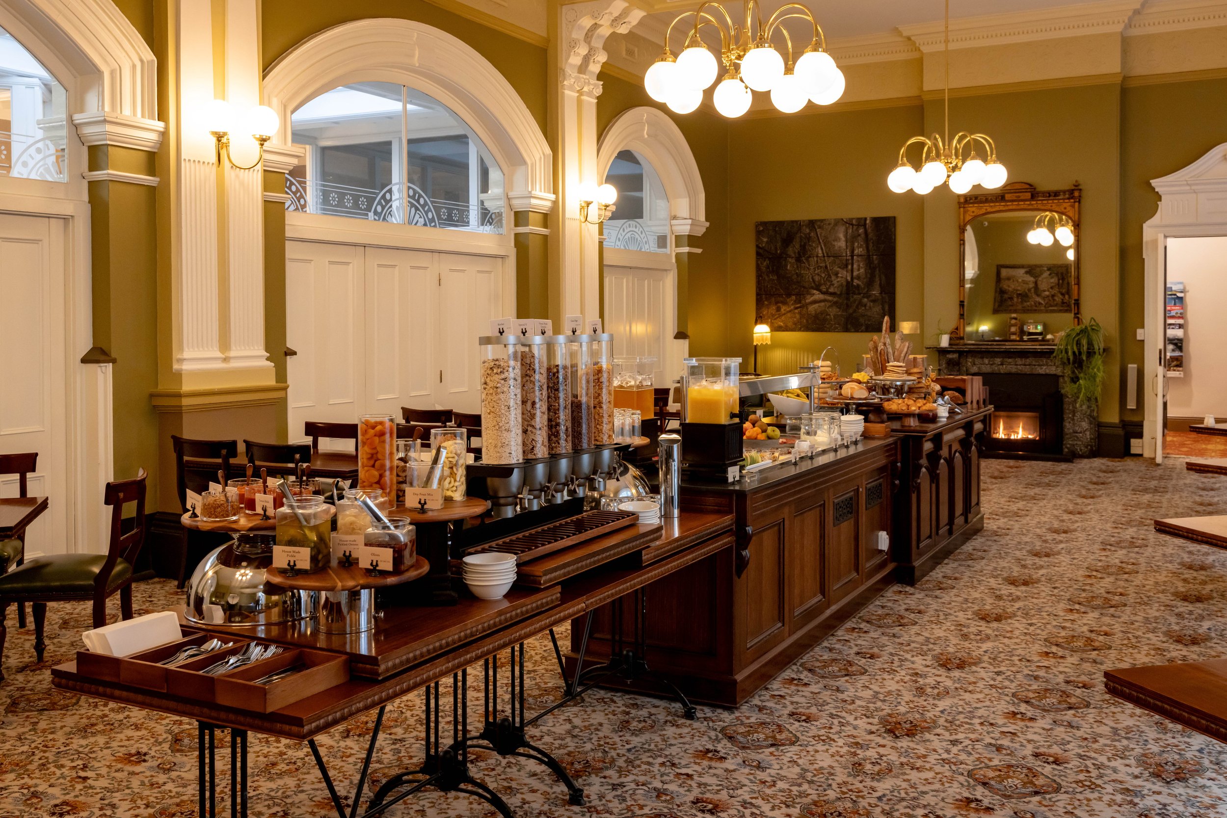 Breakfast pastries, fruit and coffee served in the Mary Hadley Room