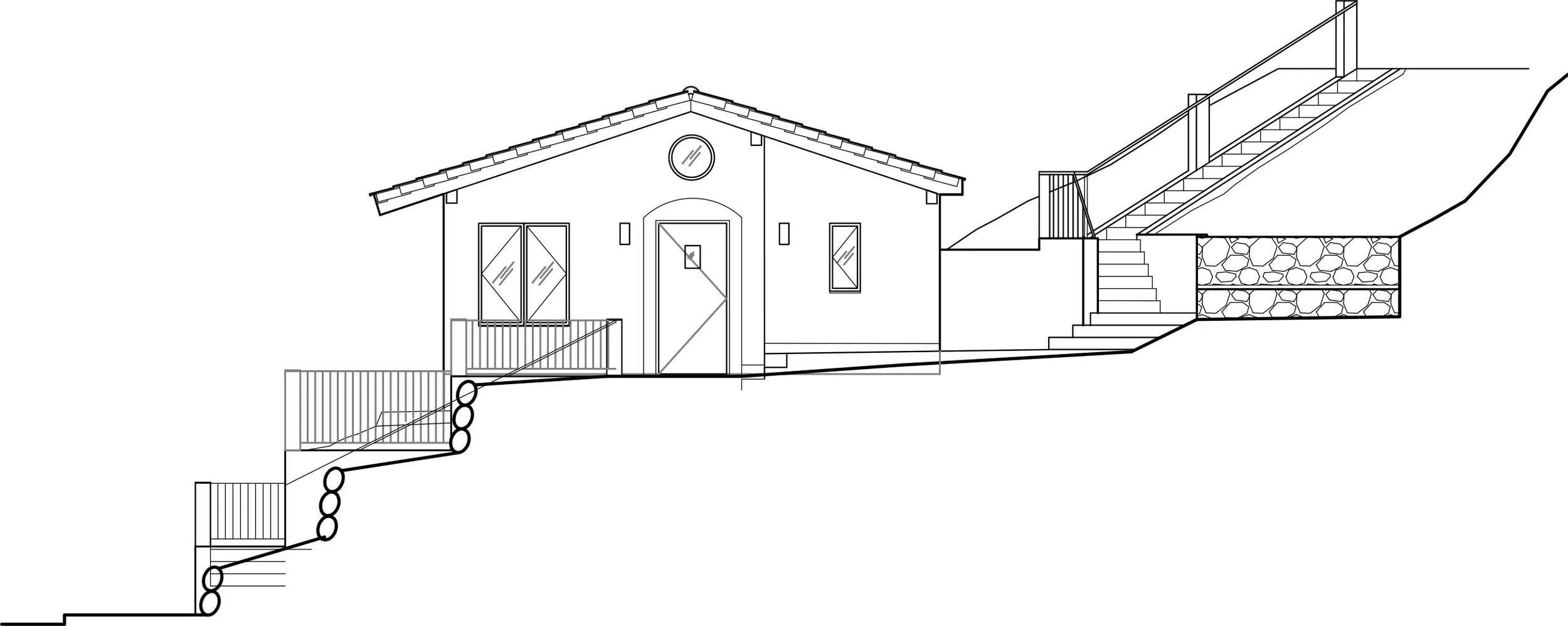 The exterior of the building is modeled after the primary home’s traditional Mediterranean aesthetic.