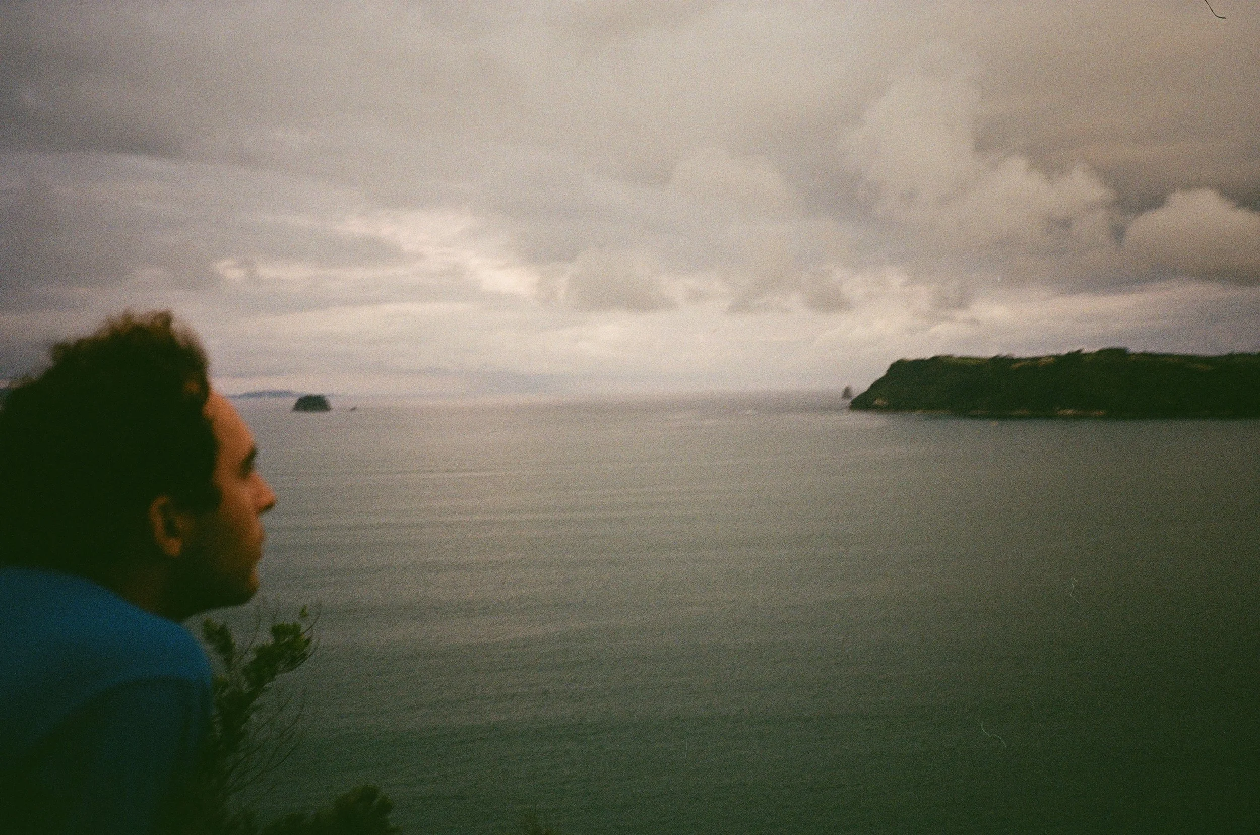 (Cooks Beach) - Drove up to a lookout point at sunset. In the photo is one of Robbie's friends Max that lived around there.
