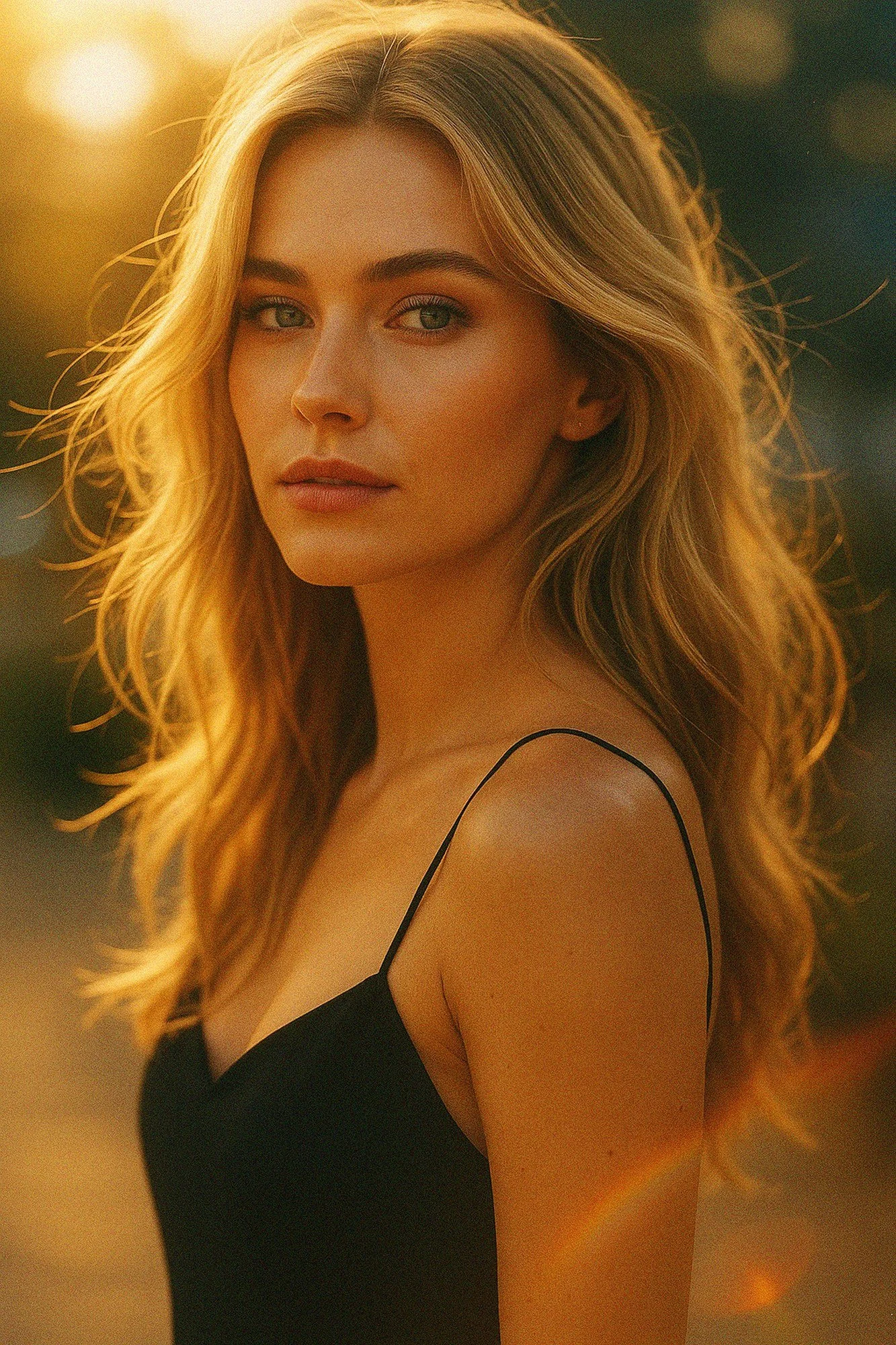 AI golden-hour fashion portrait