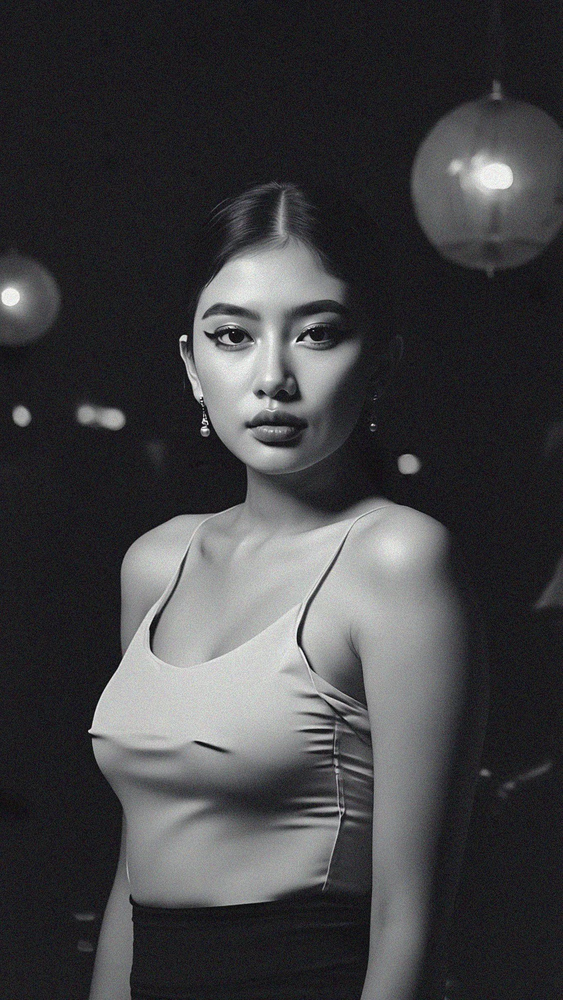 AI monochrome fashion portrait, frontal view
