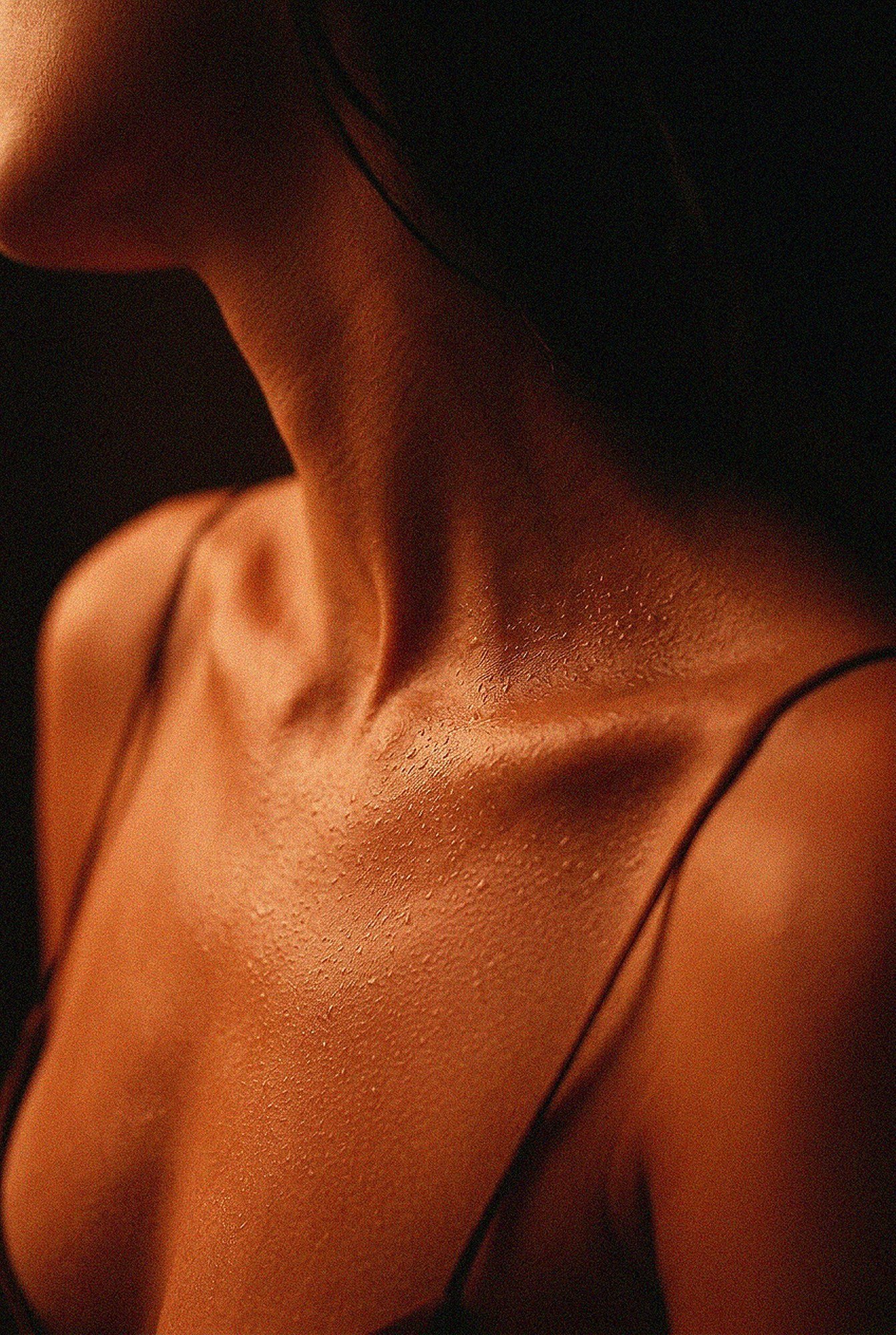 AI beauty editorial, collarbone and skin texture