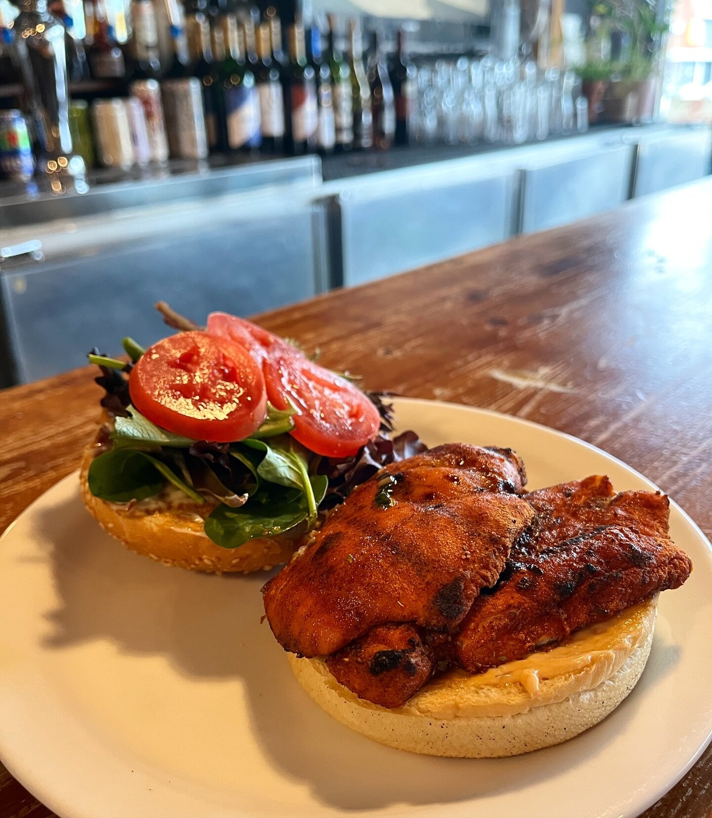Cliff &amp; Ed&rsquo;s Blackened Chicken Burger🍔 
~ Blackened Cajun chicken breast on a sesame bun, served with your choice of side! ~ 
&bull;
&bull;
[image shows no side]
