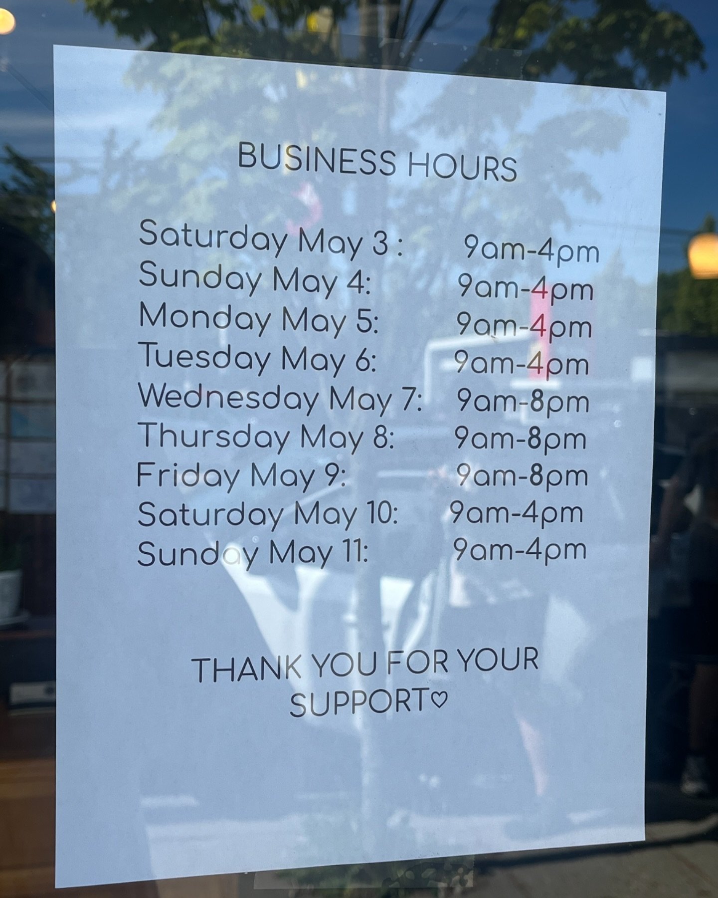 NEW HOURS!! 
While this sign is dated for this week, we will be maintaining these hours until further notice. Open for dinner Wednesday - Friday. 

Once again, thank you for the support these past weeks. We hope to keep seeing all your faces in the l