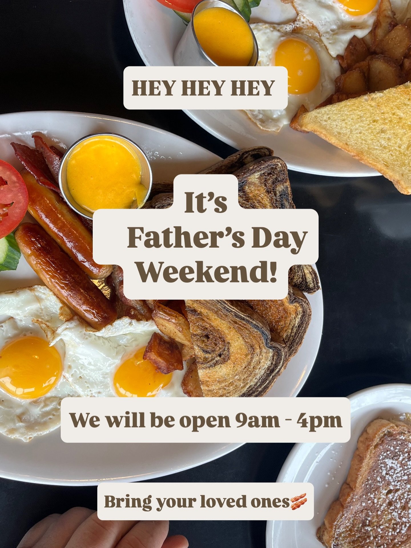 Cheers to the weekend and fathers of all kinds! 
Now offering a variety of boozy brunch beverages🍹Celebrate with eggs Benedict (while quantities last) or a classic like our Grilled Sourdough BLT!